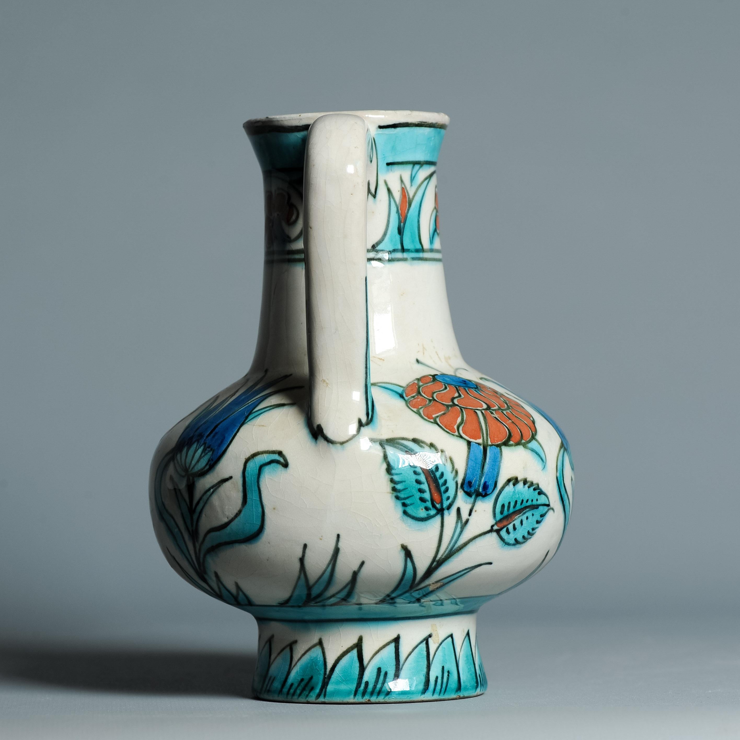 Ancienne cruche hollandaise en faïence de Delft de style Iznik, début du 20e siècle, vers 1910 en vente 9