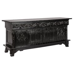 Antique early 20th century Dutch handcarved blackened oak neo gothic sideboard.