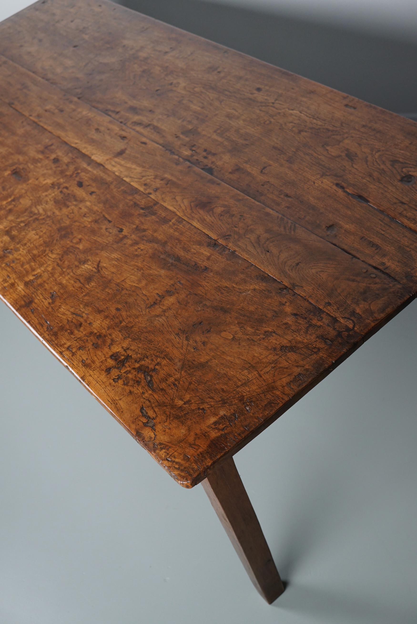 Antique Early 20th Century Dutch Rustic Farmhouse Teak Dining Table For Sale 10