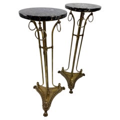 Antique early 20th century Empire style marble topped pedestal tables