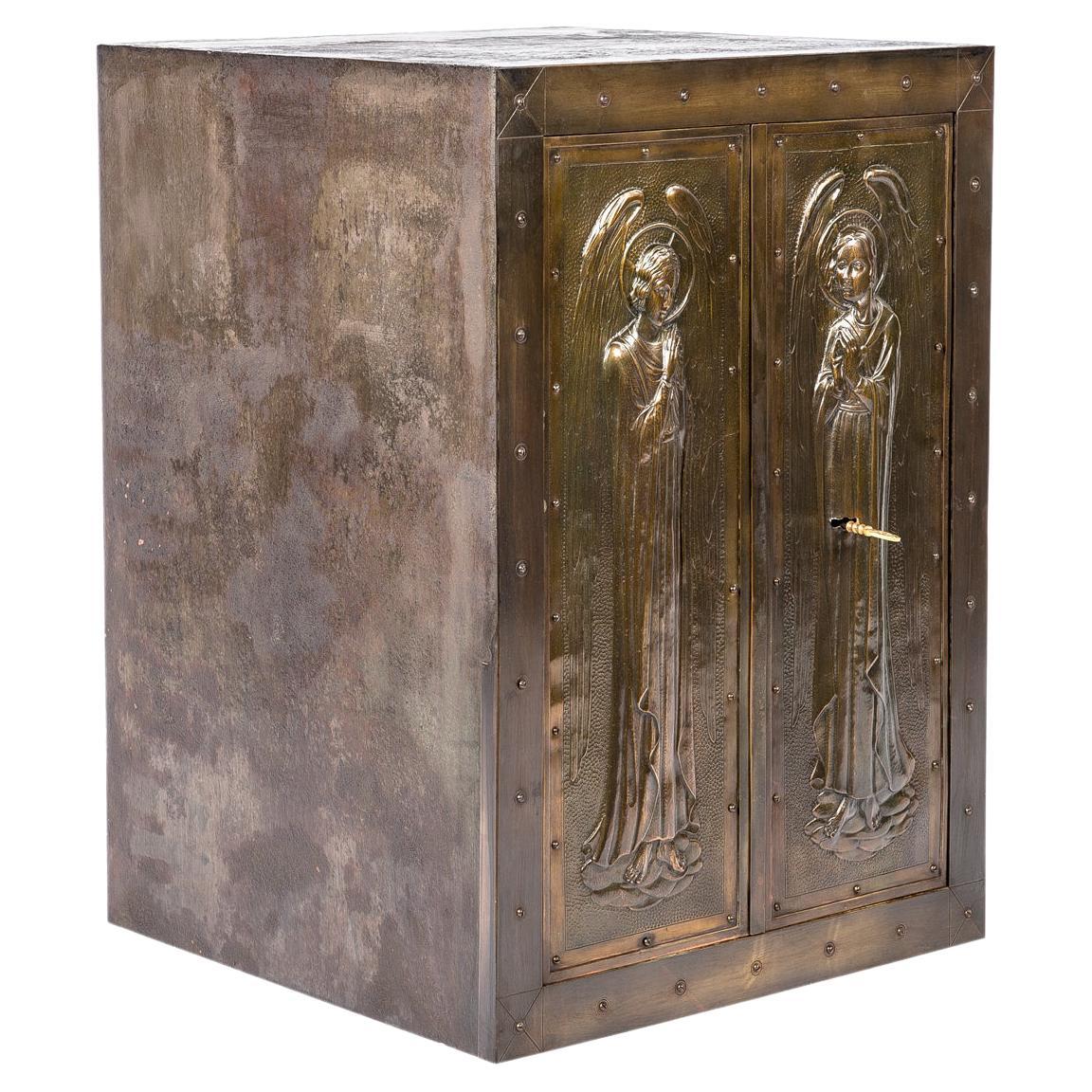 Antique Early 20th-Century Fireproof  Religious Safe with Art Nouveau Front