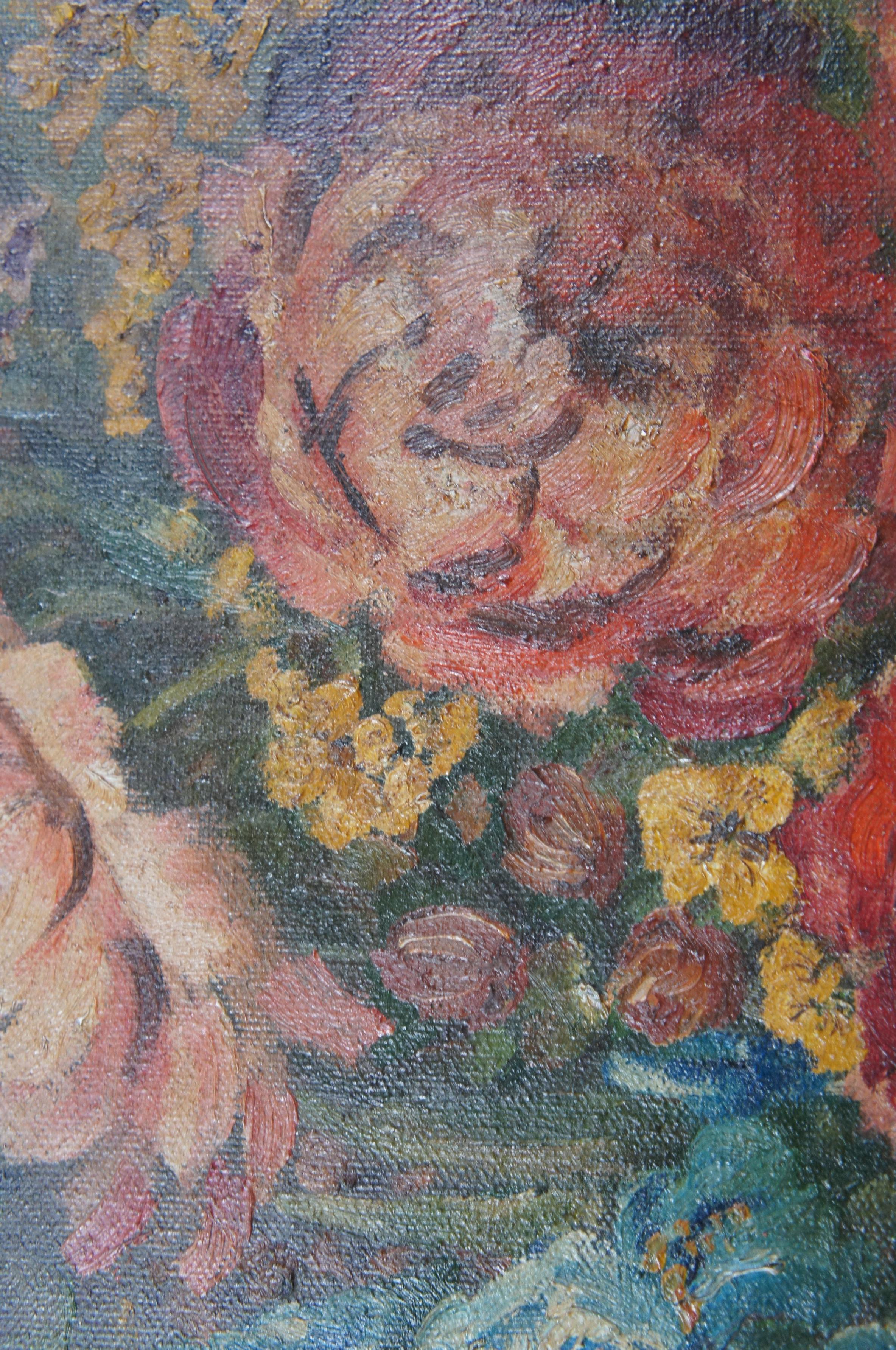 Antique Early 20th Century Floral Bouquet of Flowers Still Life Oil Painting 3