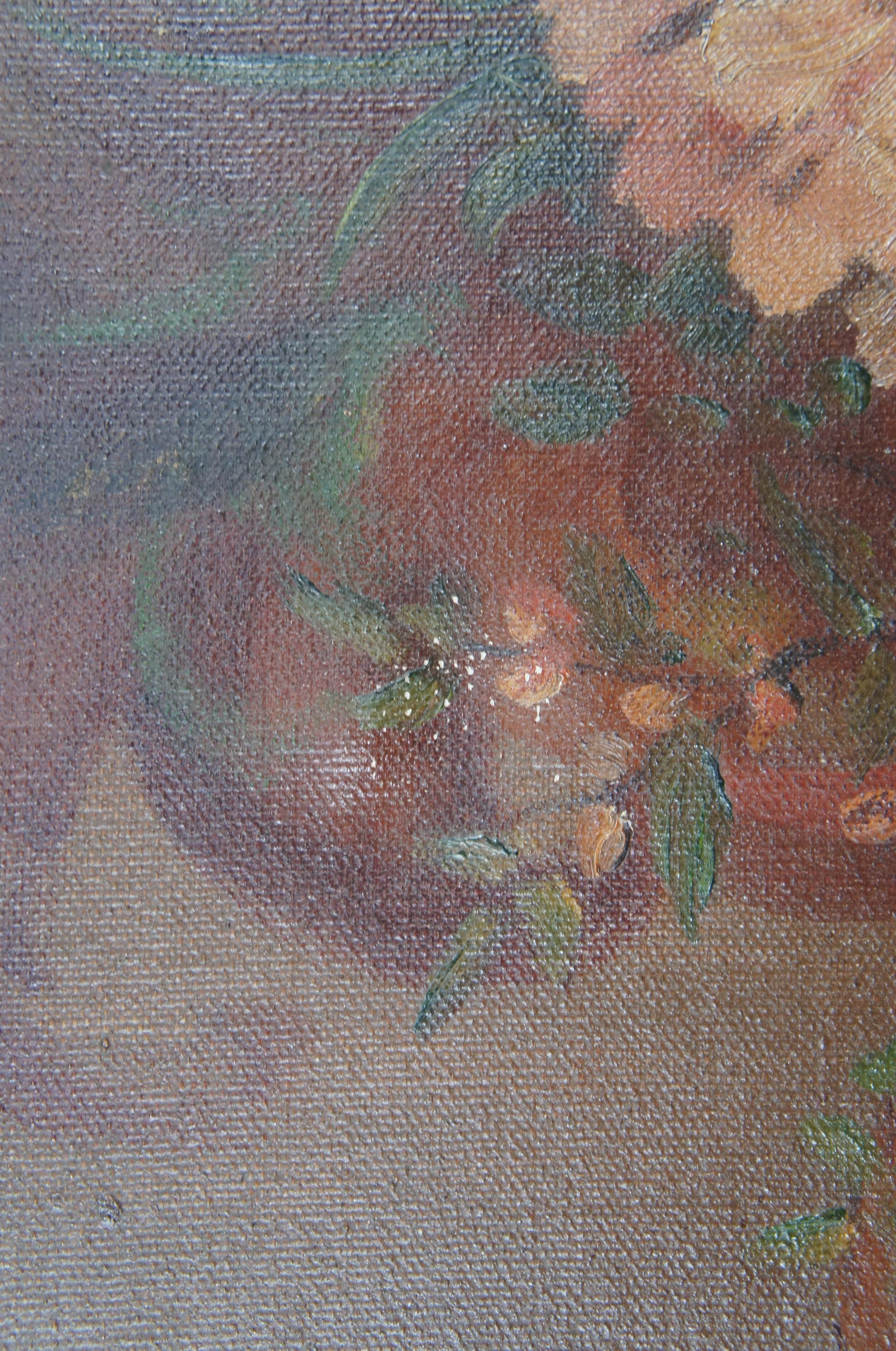 Antique Early 20th Century Floral Bouquet of Flowers Still Life Oil Painting 4