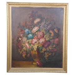 Antique Early 20th Century Floral Bouquet of Flowers Still Life Oil Painting