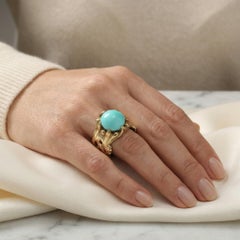 Antique Early 20th Century French 18KT Gold Turquoise Ring