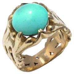 Antique Early 20th Century French 18KT Gold Turquoise Ring