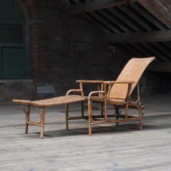 Antique Early 20th Century French Bamboo and Rattan Reclining Chaise Lounge