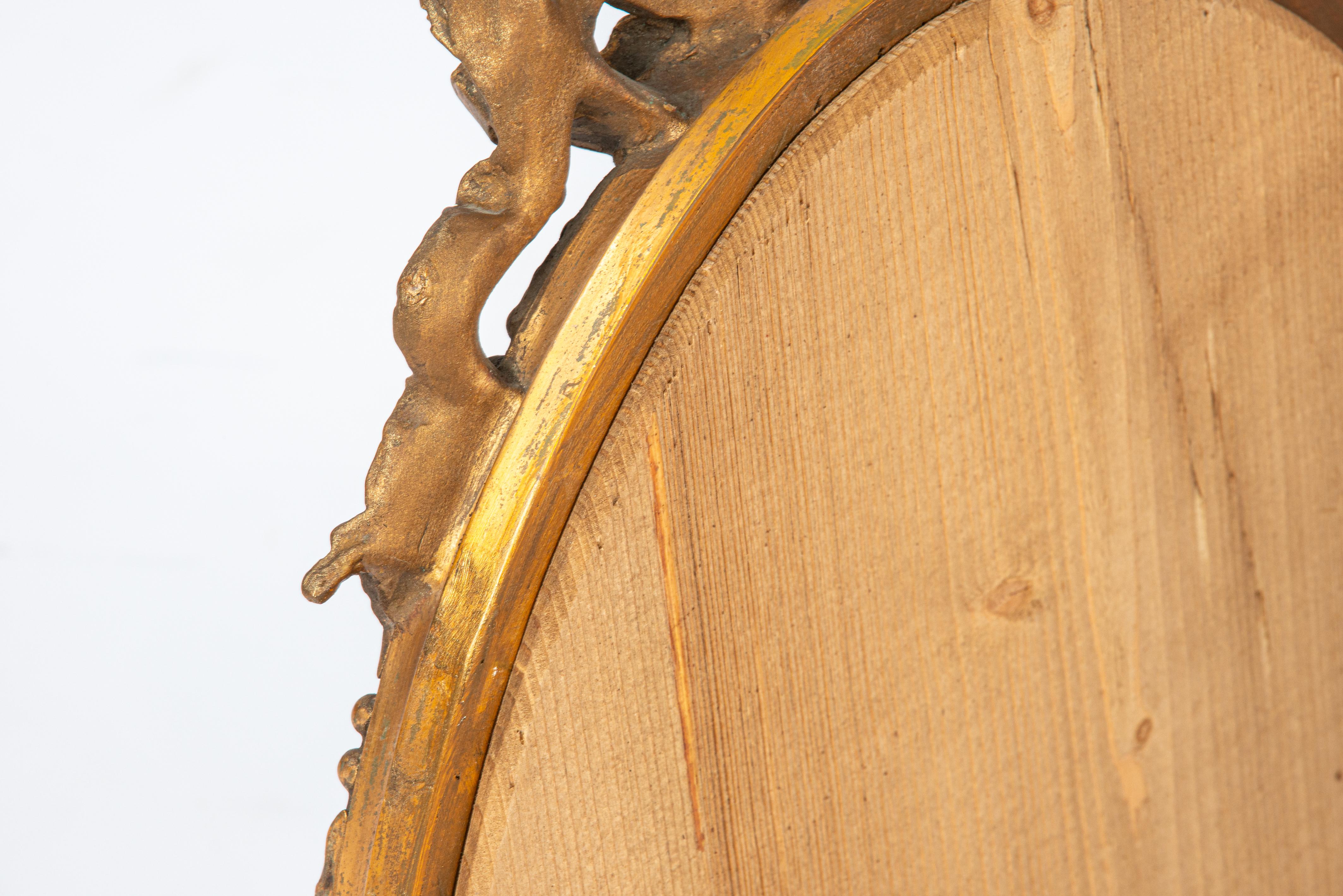 Antique début du 20e siècle, miroir à ruban ovale à nœuds en or doré français. Bon état - En vente à Casteren, NL