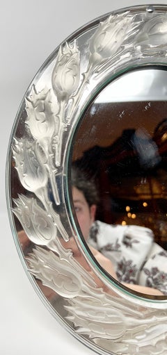 Antique Early 20th Century French "Lalique" Table Mirror with Etching.