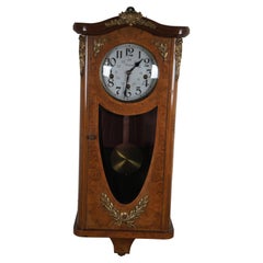 Antique Early 20th Century French LX Style Walnut Burl Ormolu Wall Clock 34"