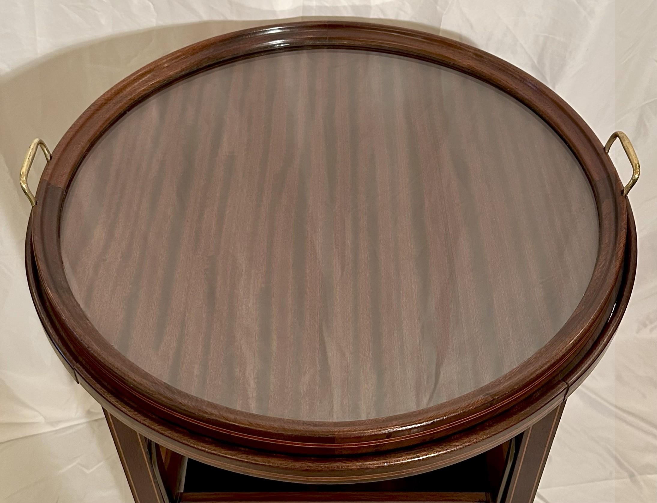 Glass Antique Early 20th Century French Mahogany Tea Table with Serving Tray. For Sale