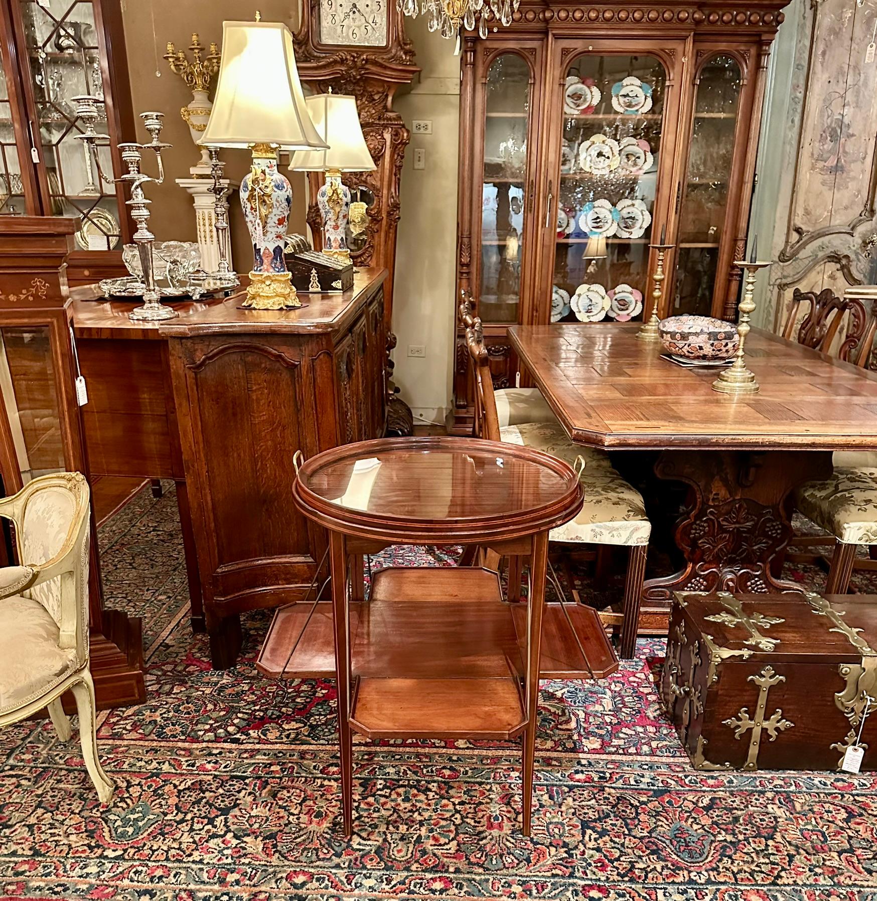 Antique Early 20th Century French Mahogany Tea Table with Serving Tray. For Sale 5