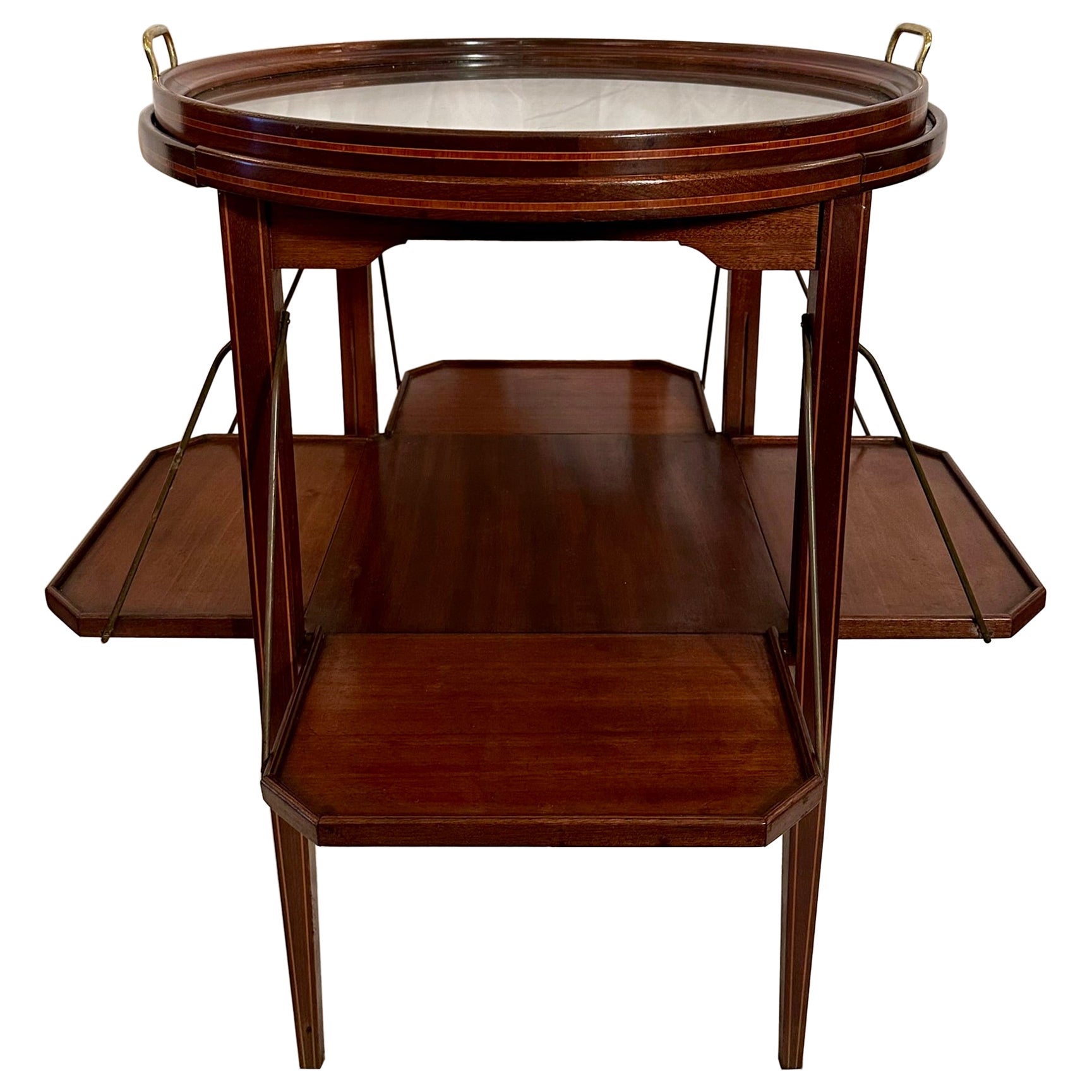 Antique Early 20th Century French Mahogany Tea Table with Serving Tray. For Sale