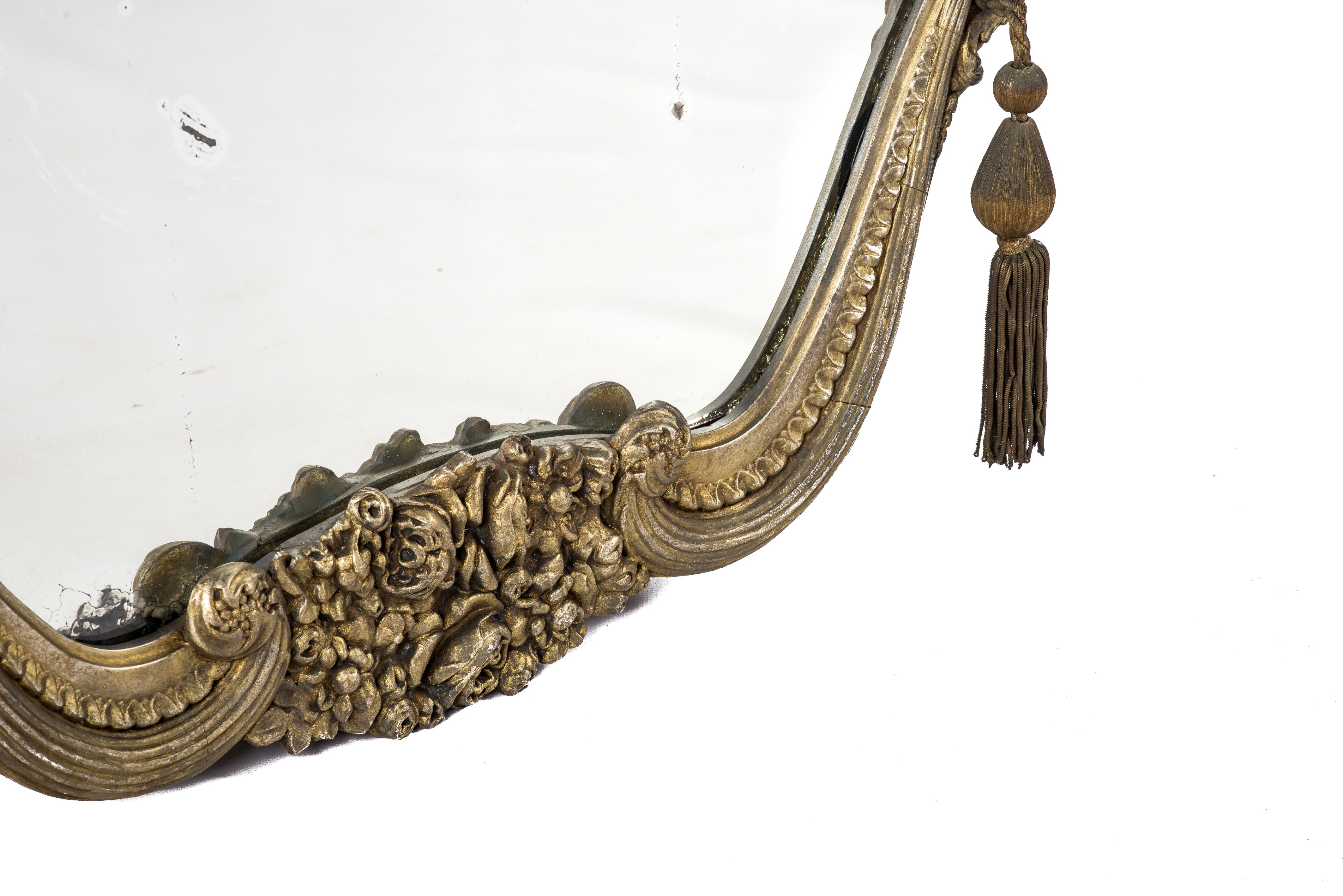 Gilt Antique Early 20th Century French Silver Leaf and Patinated Art Deco Mirror For Sale