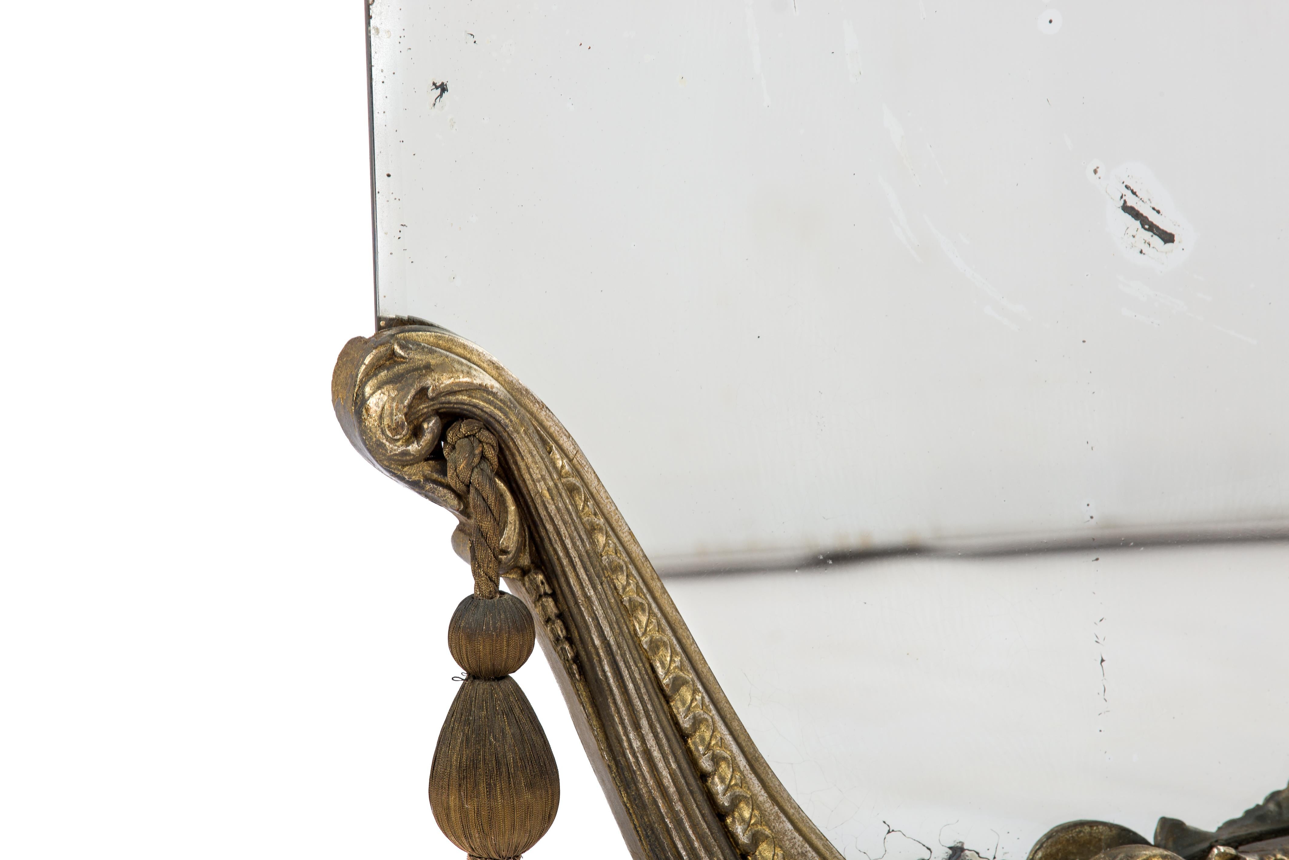 Corda Antique French, inizio del XX secolo, Specchio in foglia d'argento e patinato Art Deco in vendita
