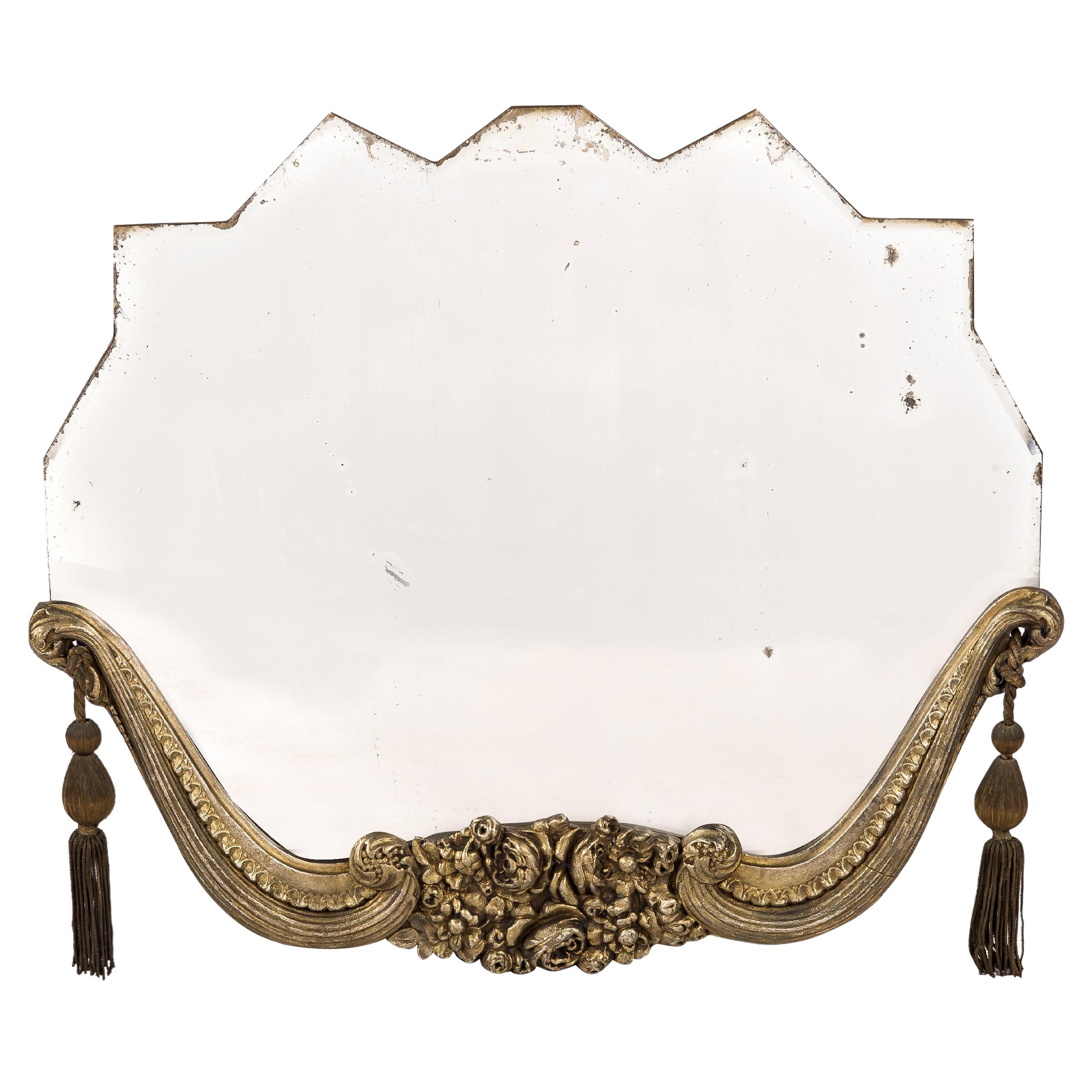 Antique Miroir Art Deco français du début du 20e siècle, patiné et recouvert de feuilles d'argent en vente