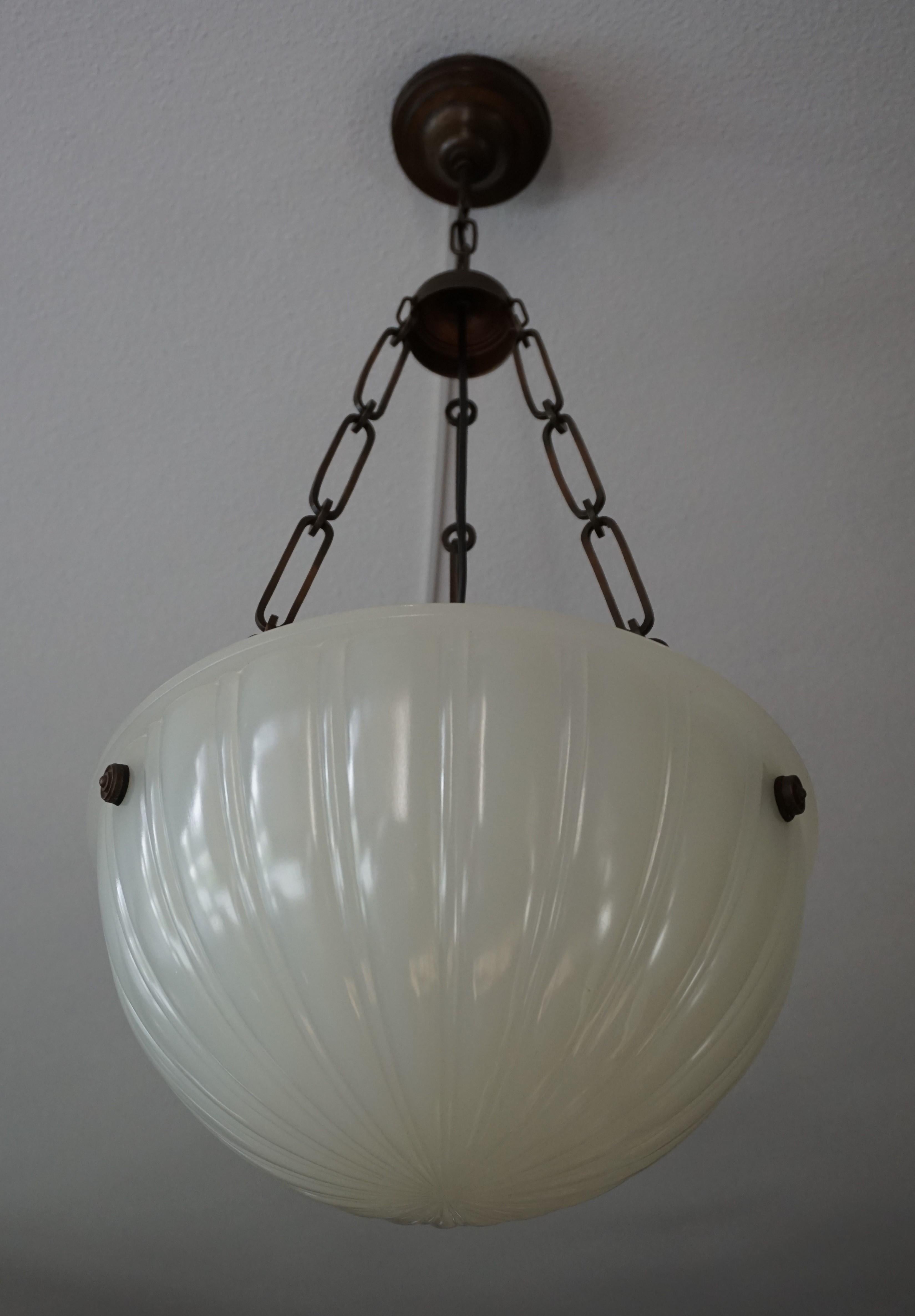 Antique American Opaline Glass Pendant Chandelier By Jefferson with Brass Chain 5