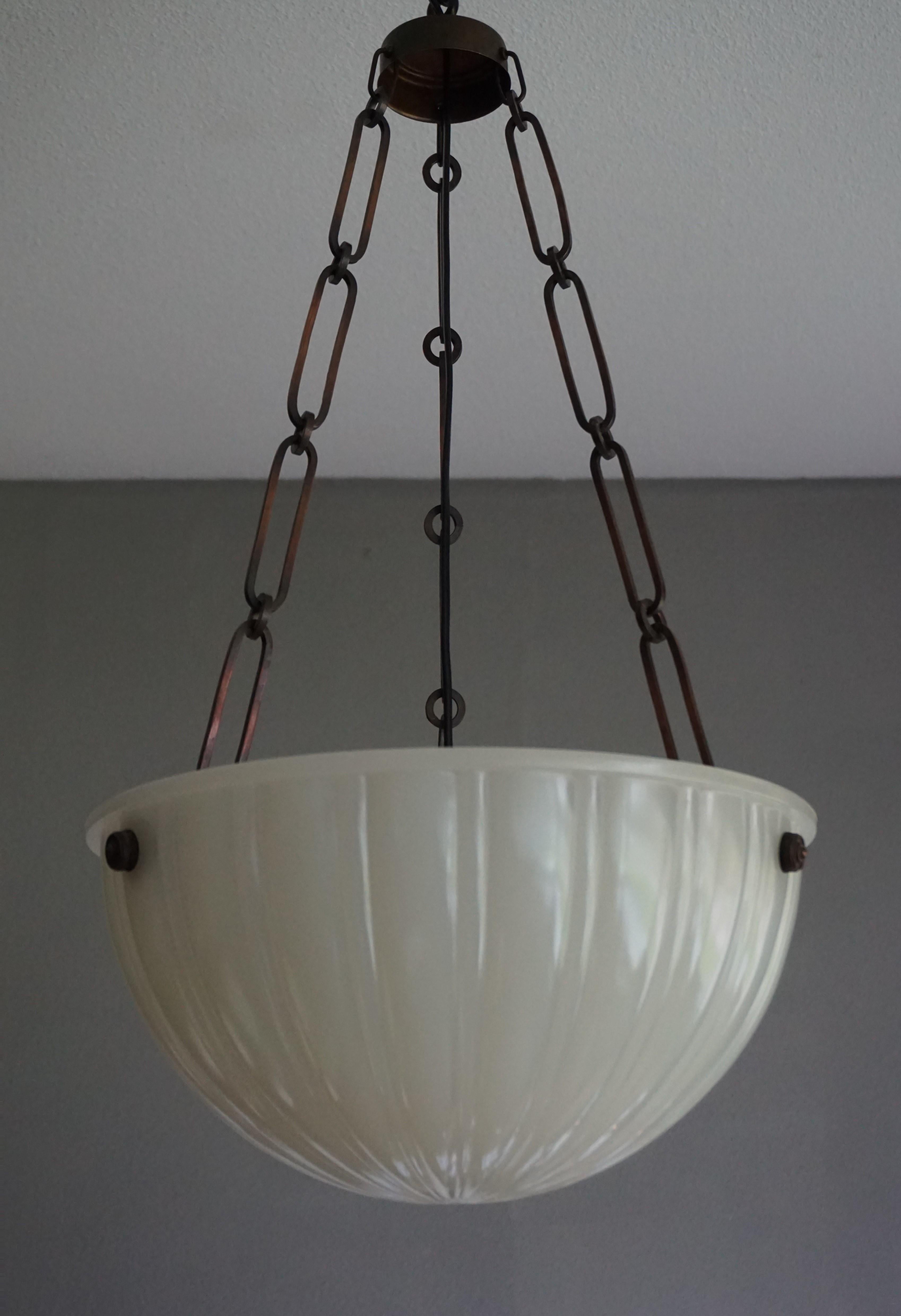 Antique American Opaline Glass Pendant Chandelier By Jefferson with Brass Chain 11