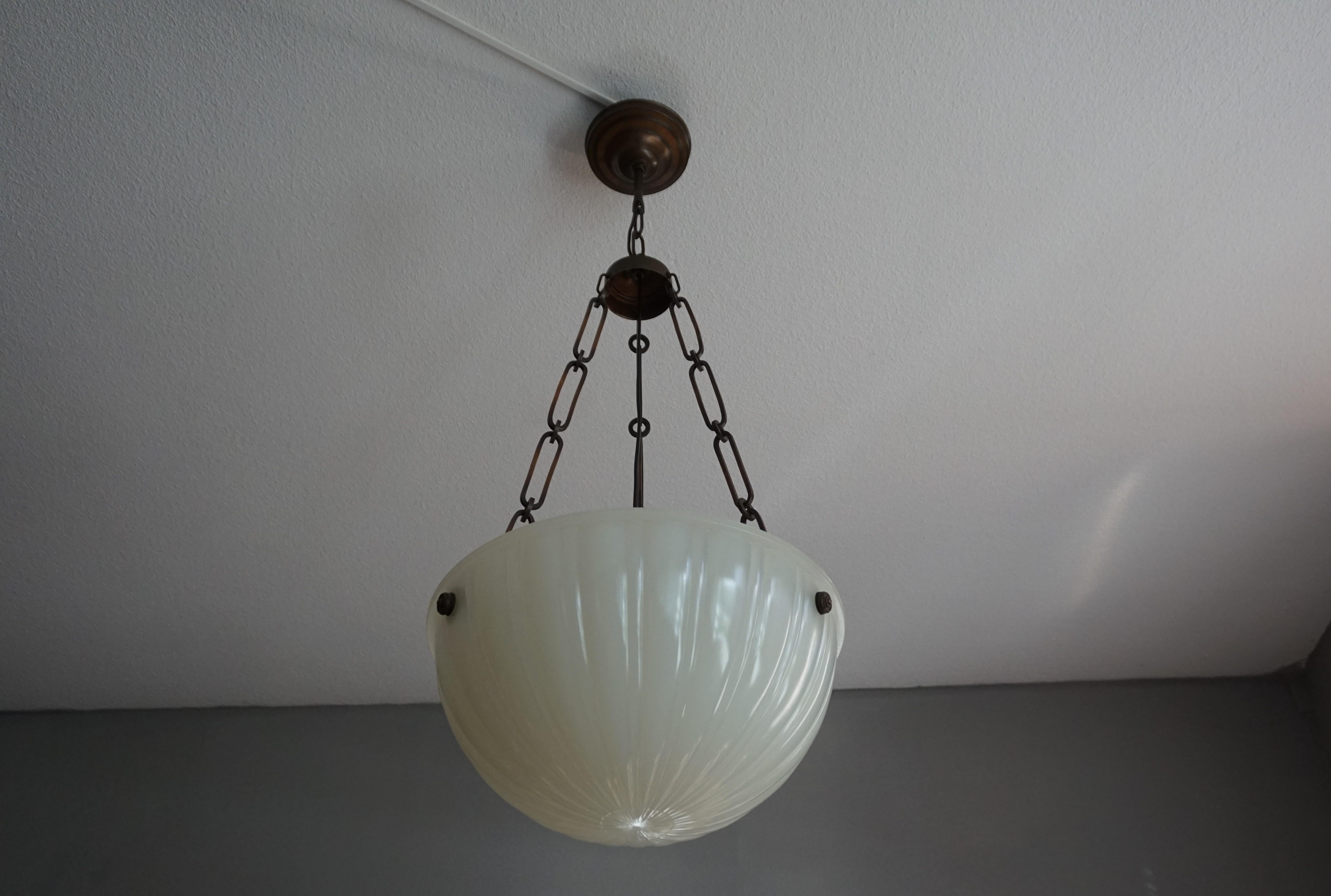 Antique American Opaline Glass Pendant Chandelier By Jefferson with Brass Chain 2
