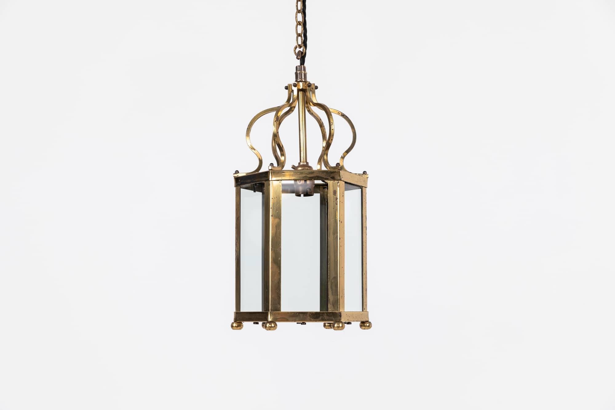 Antique Early 20th Century Glazed Brass Porch Lantern Light Lamp. C.1920 2