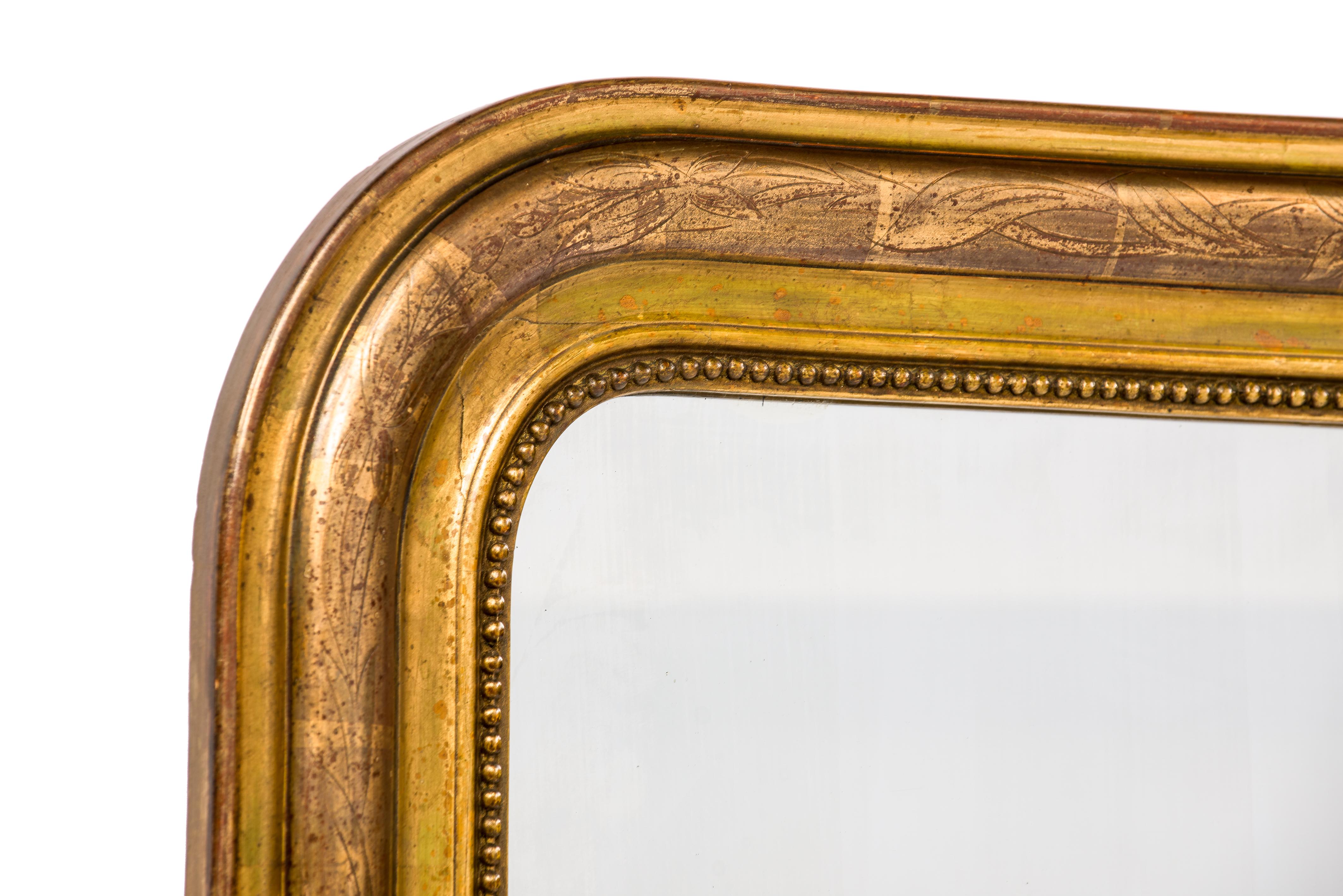 Polished Antique Early 20th-Century Gold Leaf Gilt French Louis Philippe Mirror