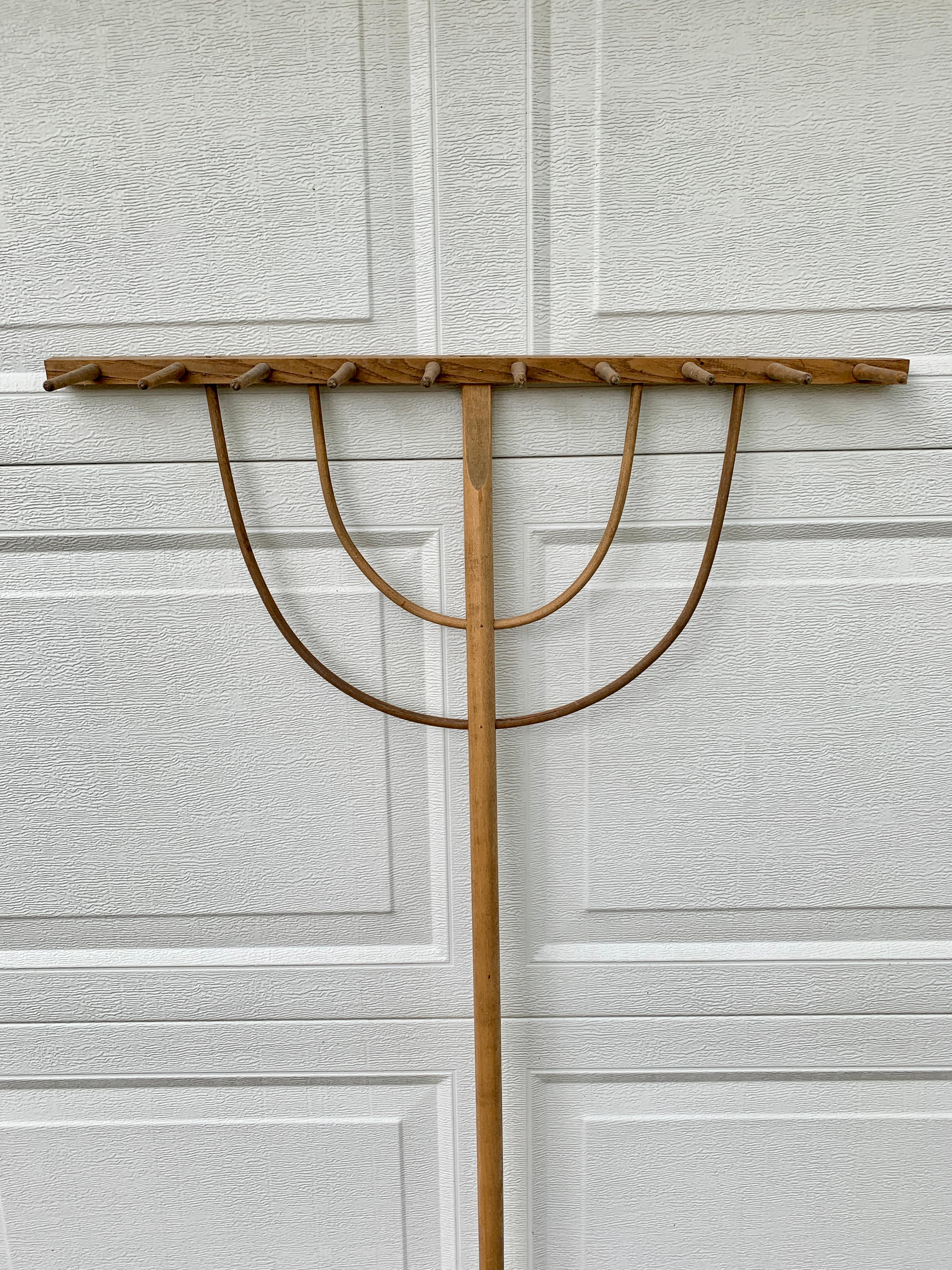 Rustic Antique Early 20th Century Hand Made Wooden Hay Rake For Sale