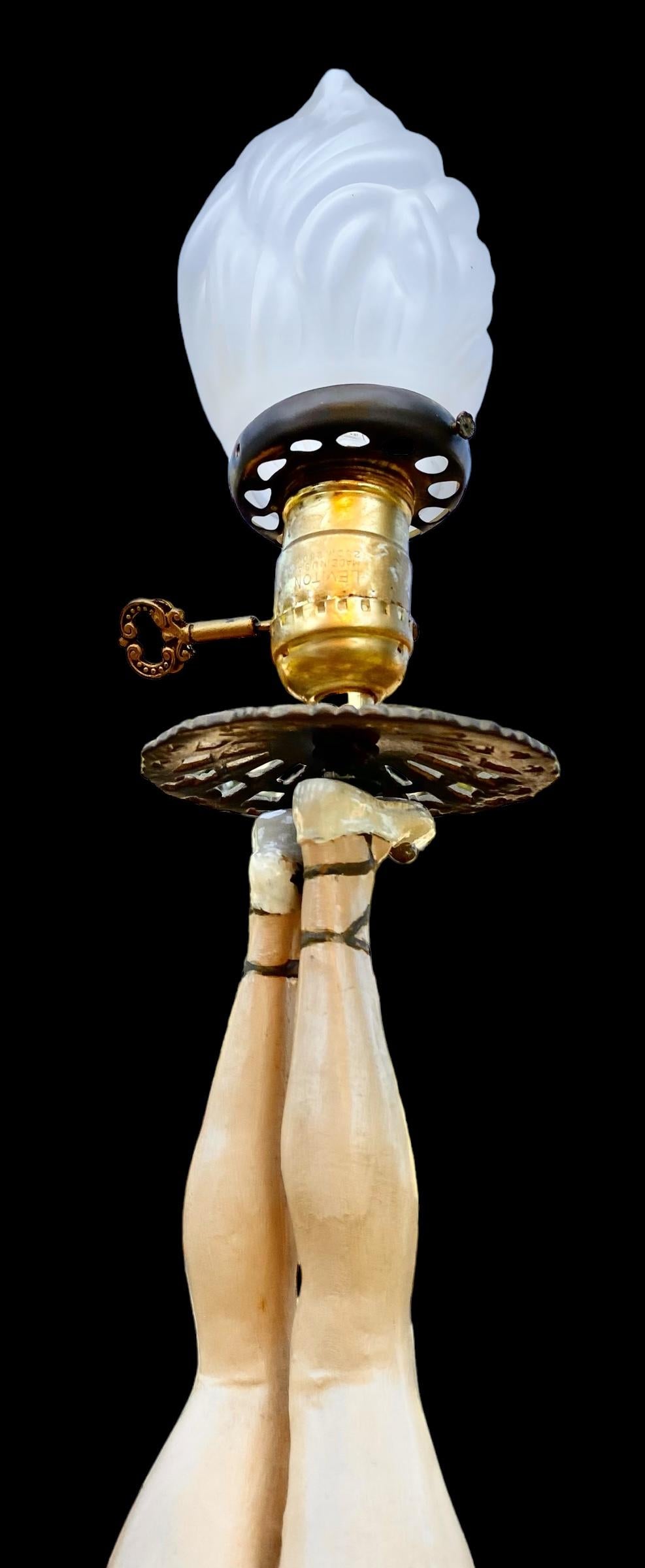 Antique Early 20th Century Hand Painted Spelter Lady On Pillow Lamp 4