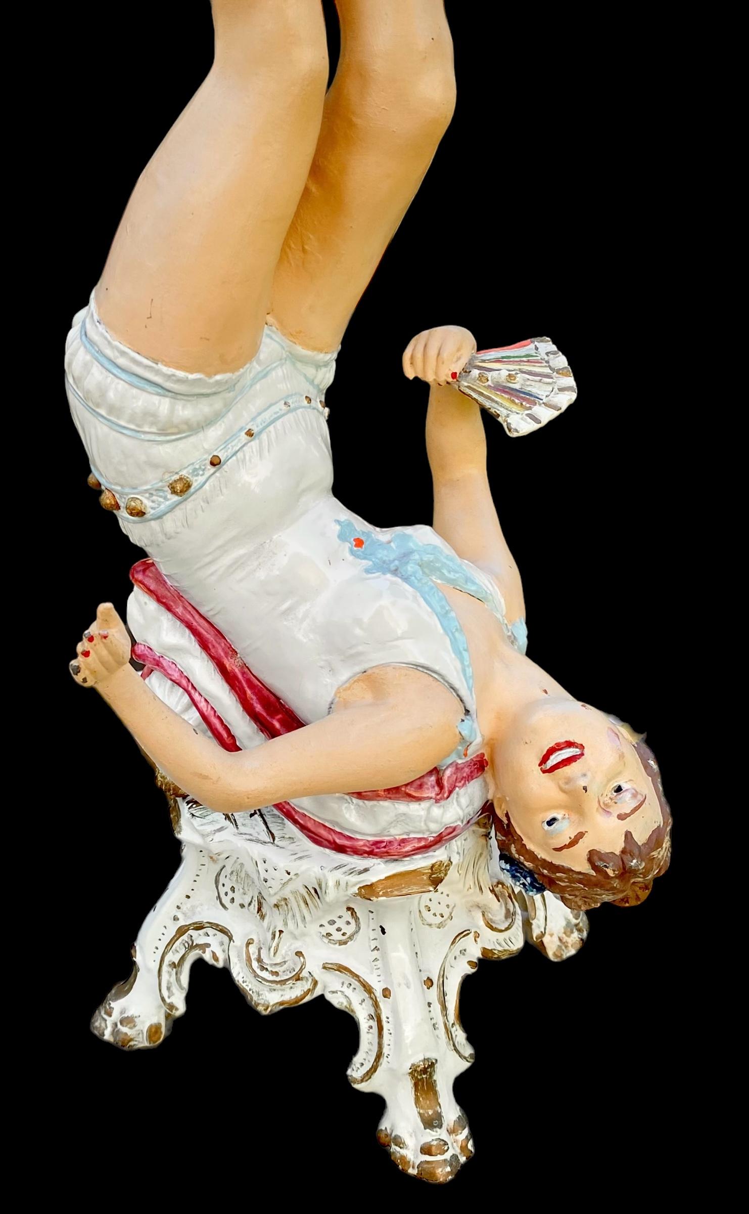 Brass Antique Early 20th Century Hand Painted Spelter Lady On Pillow Lamp