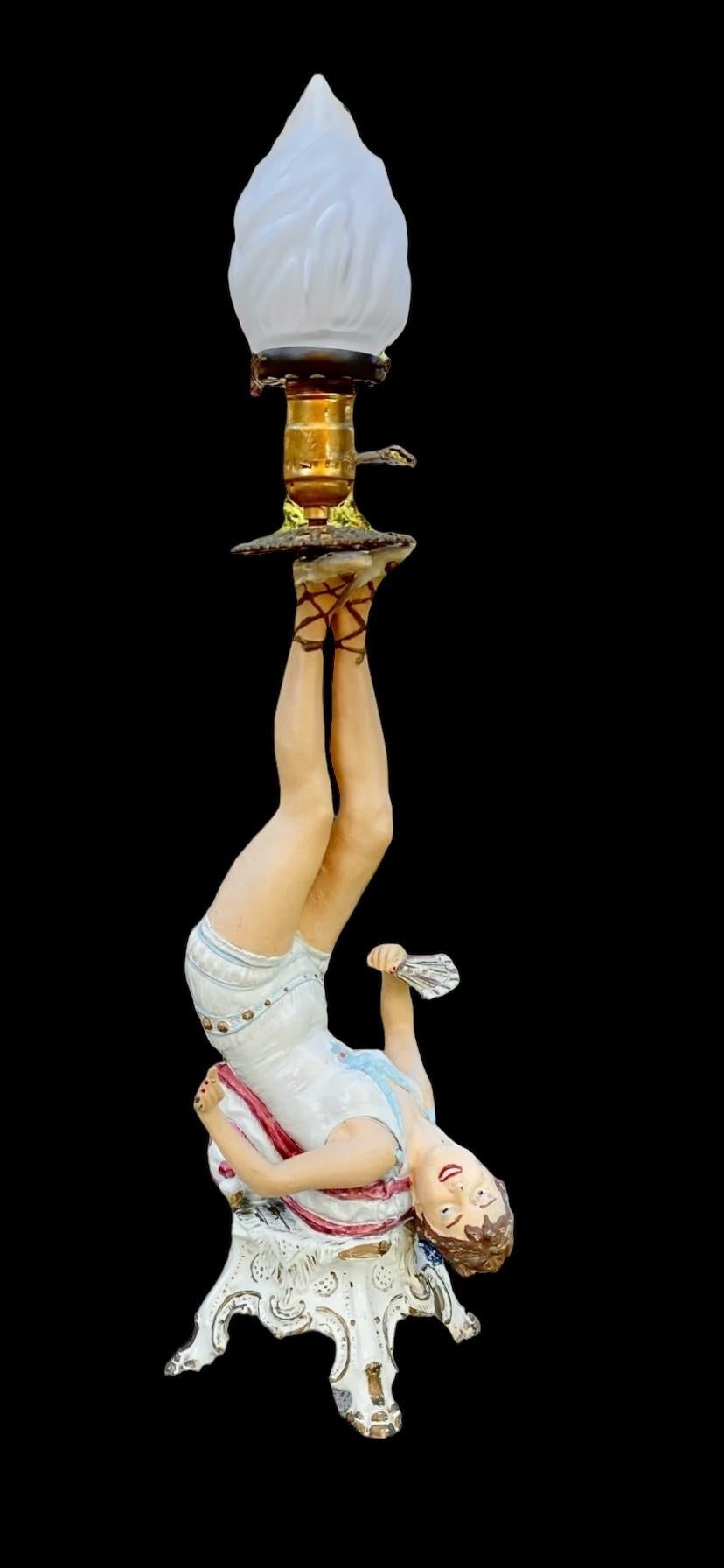 Antique Early 20th Century Hand Painted Spelter Lady On Pillow Lamp 1