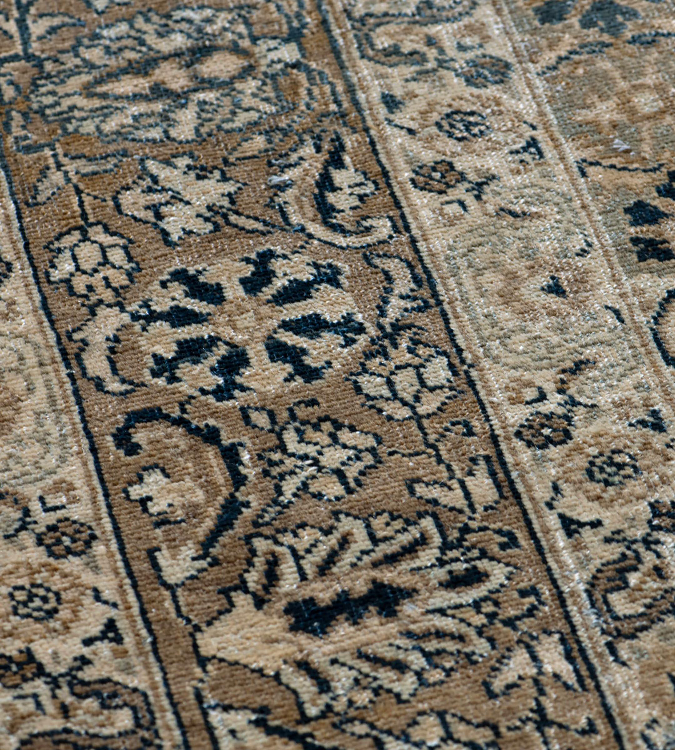 Hand-Woven Antique Early 20th Century Hand-woven Wool Brown Floral Persian Tabriz Rug For Sale