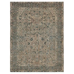 Antique Early 20th Century Hand-woven Wool Brown Floral Persian Tabriz Rug