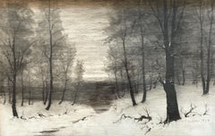 Antique early 20th century impressionist coal drawing by H P Carlsen (1855-1950)