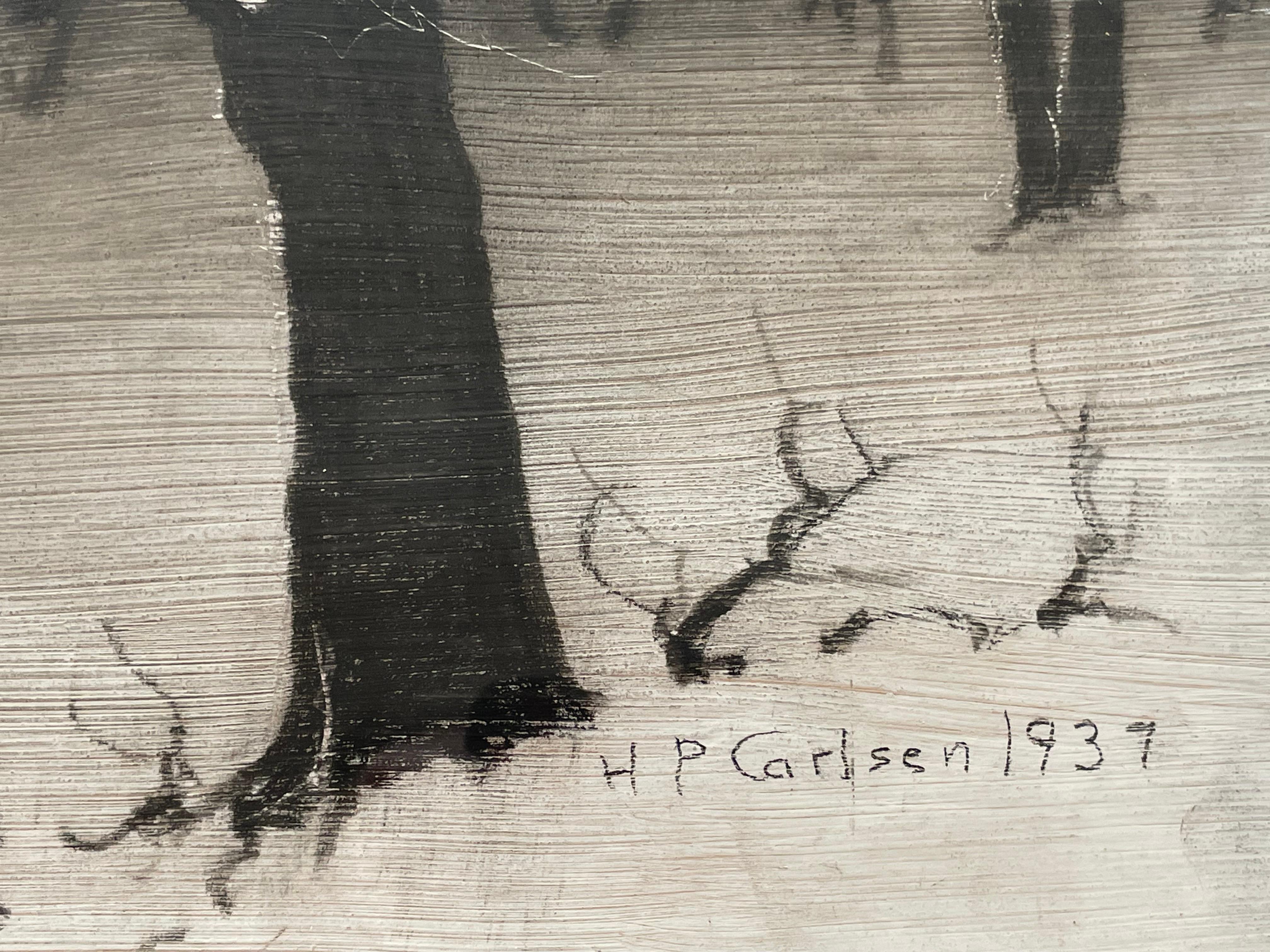 Art Nouveau Antique early 20th century impressionist coal drawing by H P Carlsen (1855-1950) For Sale