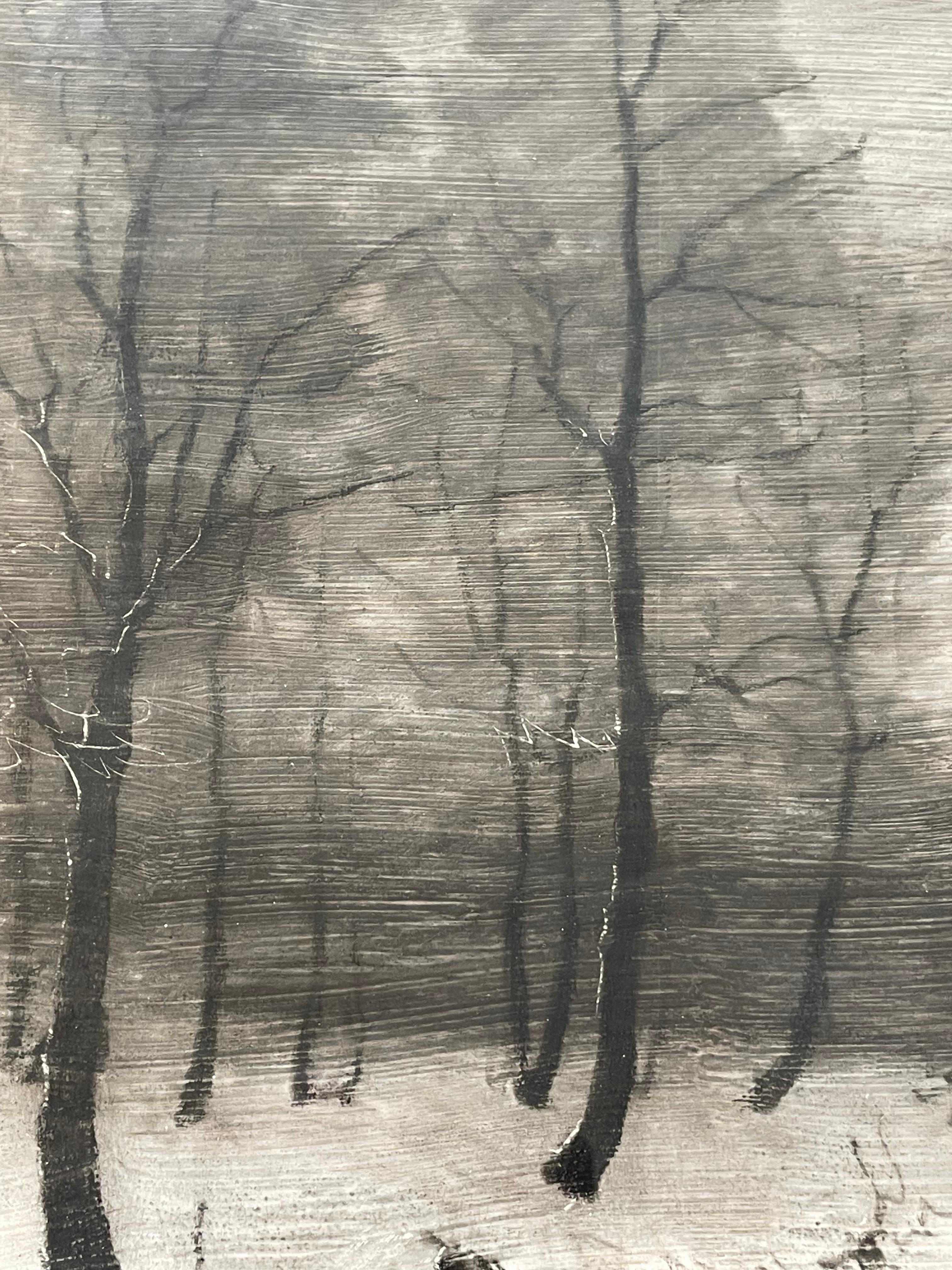 Painted Antique early 20th century impressionist coal drawing by H P Carlsen (1855-1950) For Sale