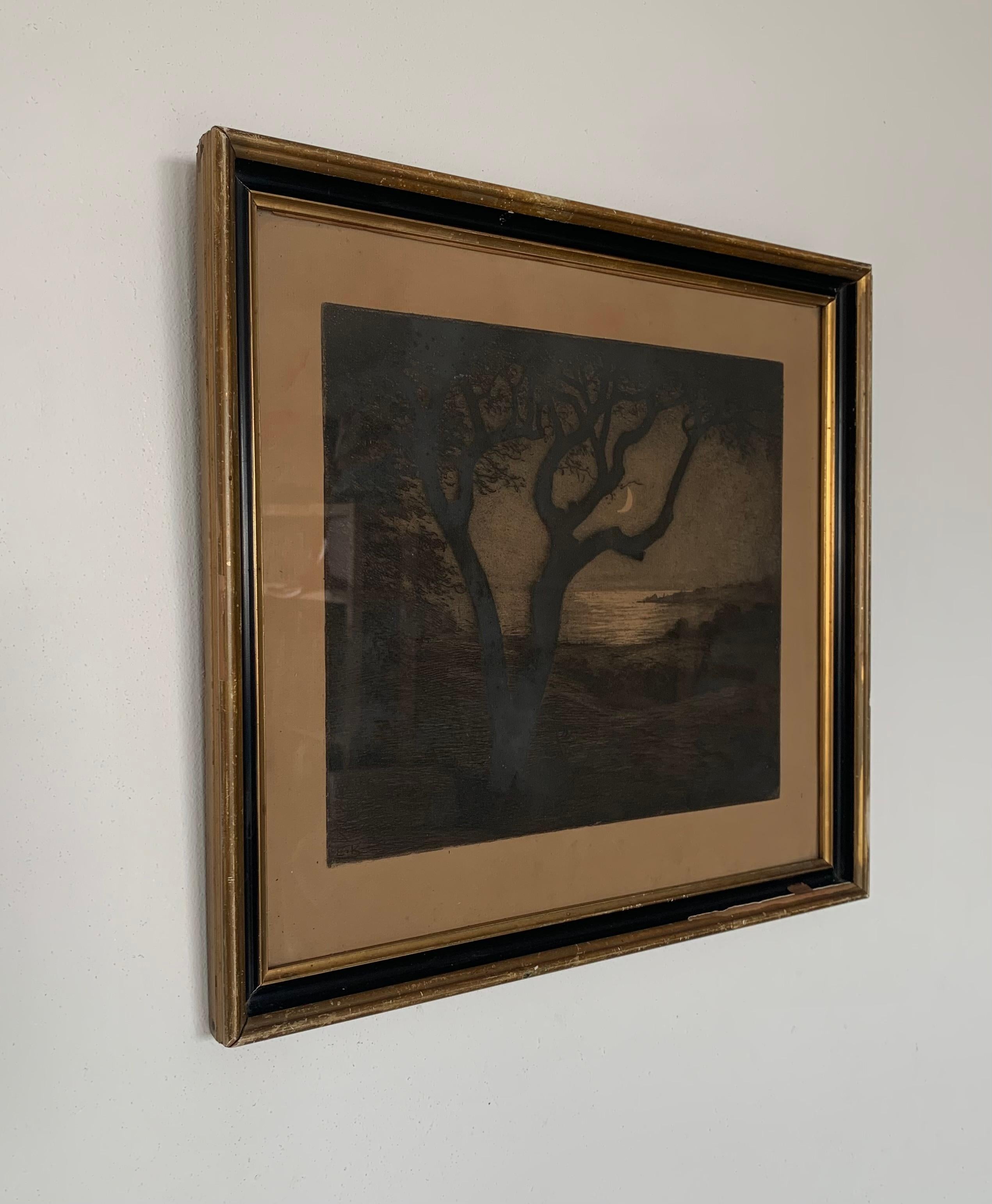 Romantic Antique early 20th century impressionist etching by Emil Krause (1871-1945) For Sale