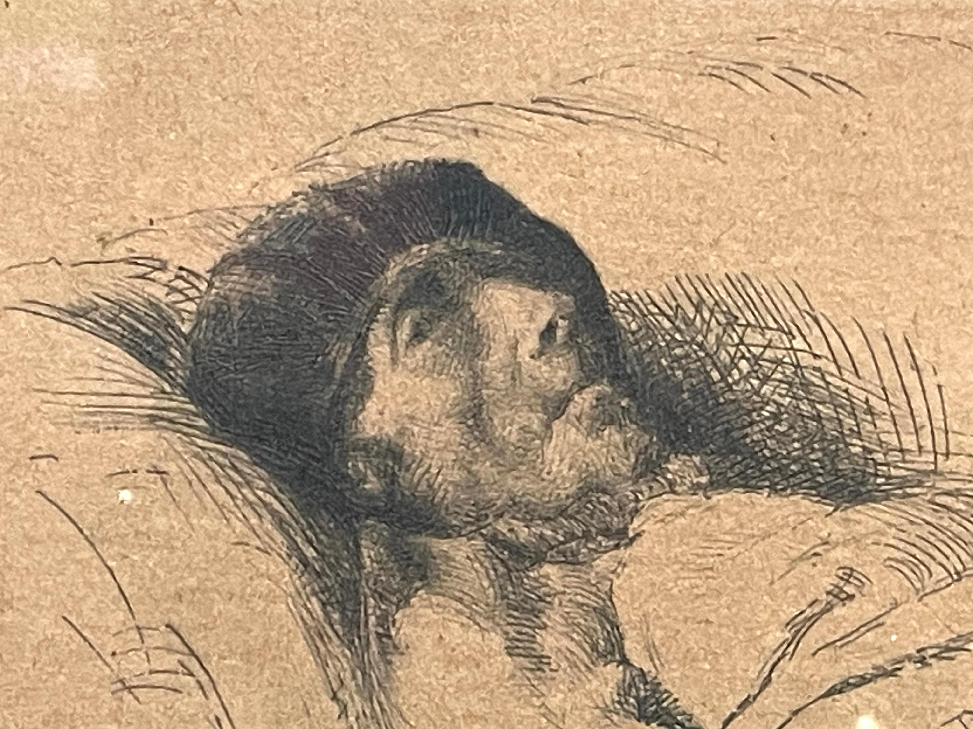 The Sick Old Man (Den syge gamle mand), 1882
Etching on paper, plate signed and dated “Carl Bloch 1882”. As this print in signed in print and not by pencil, this could be printed a bit later than 1882. 
Presented in period mat and black wooden