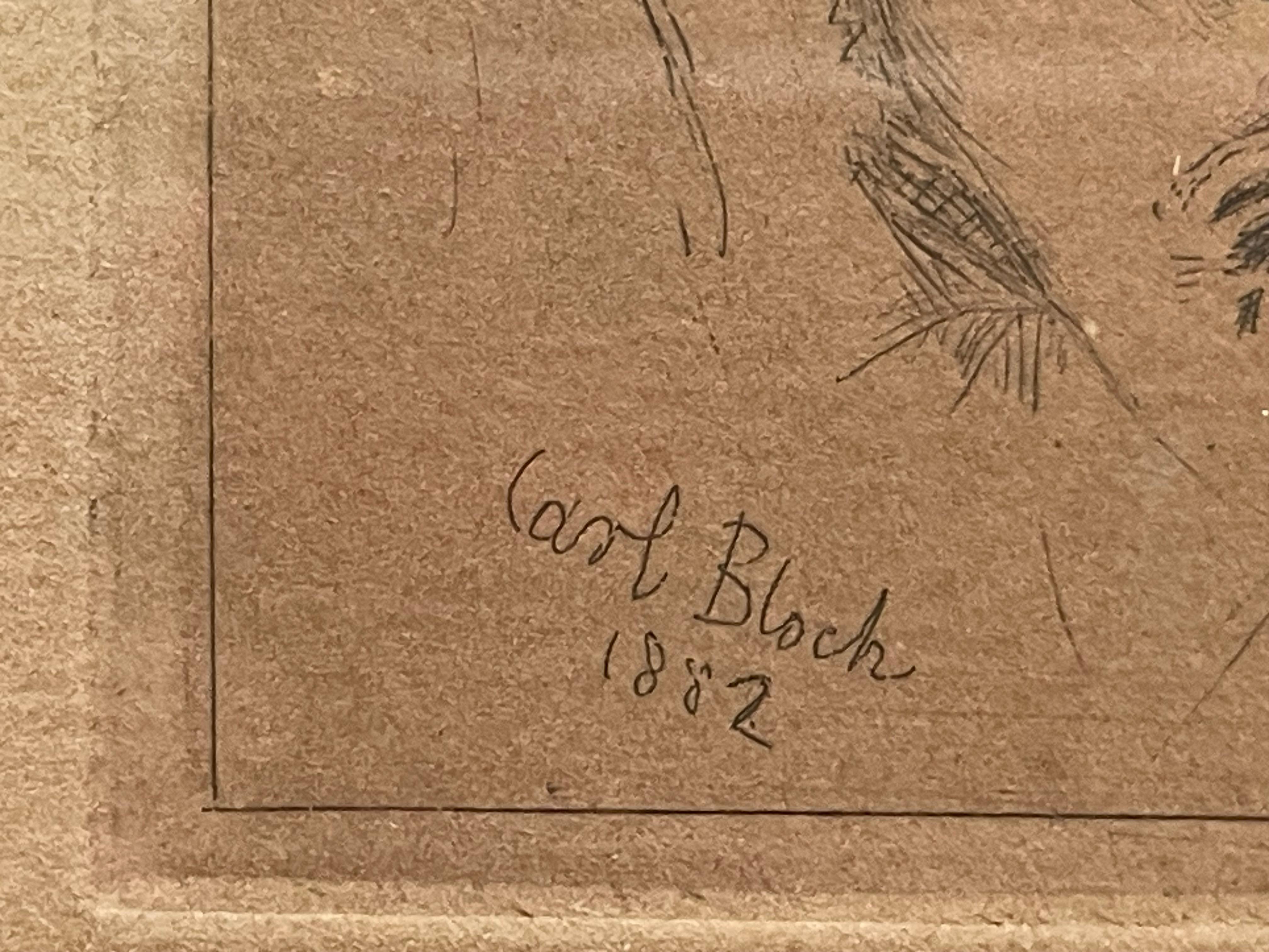 Danish Antique early 20th century impressionist etching from 1882 by Carl Bloch For Sale