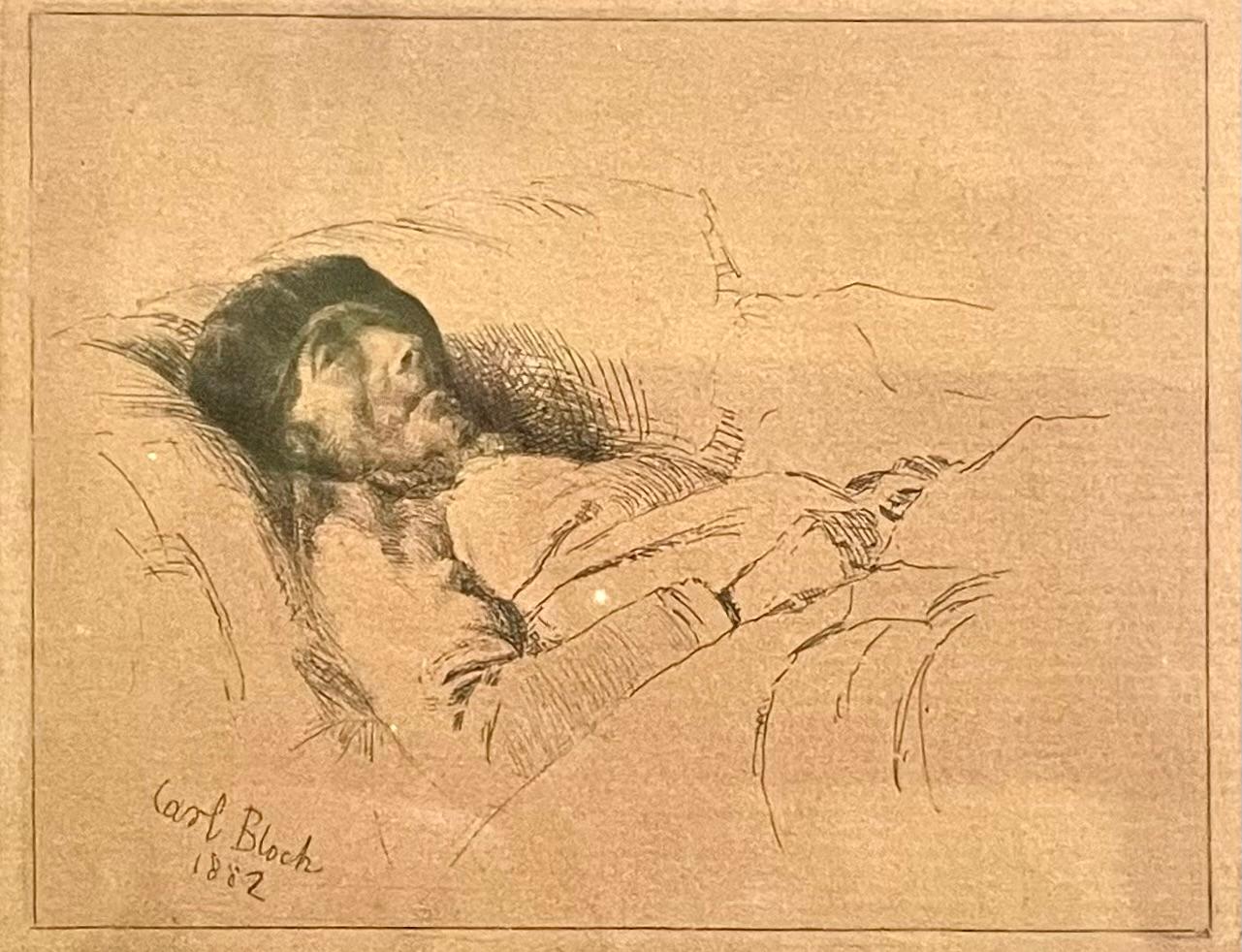 Etched Antique early 20th century impressionist etching from 1882 by Carl Bloch For Sale