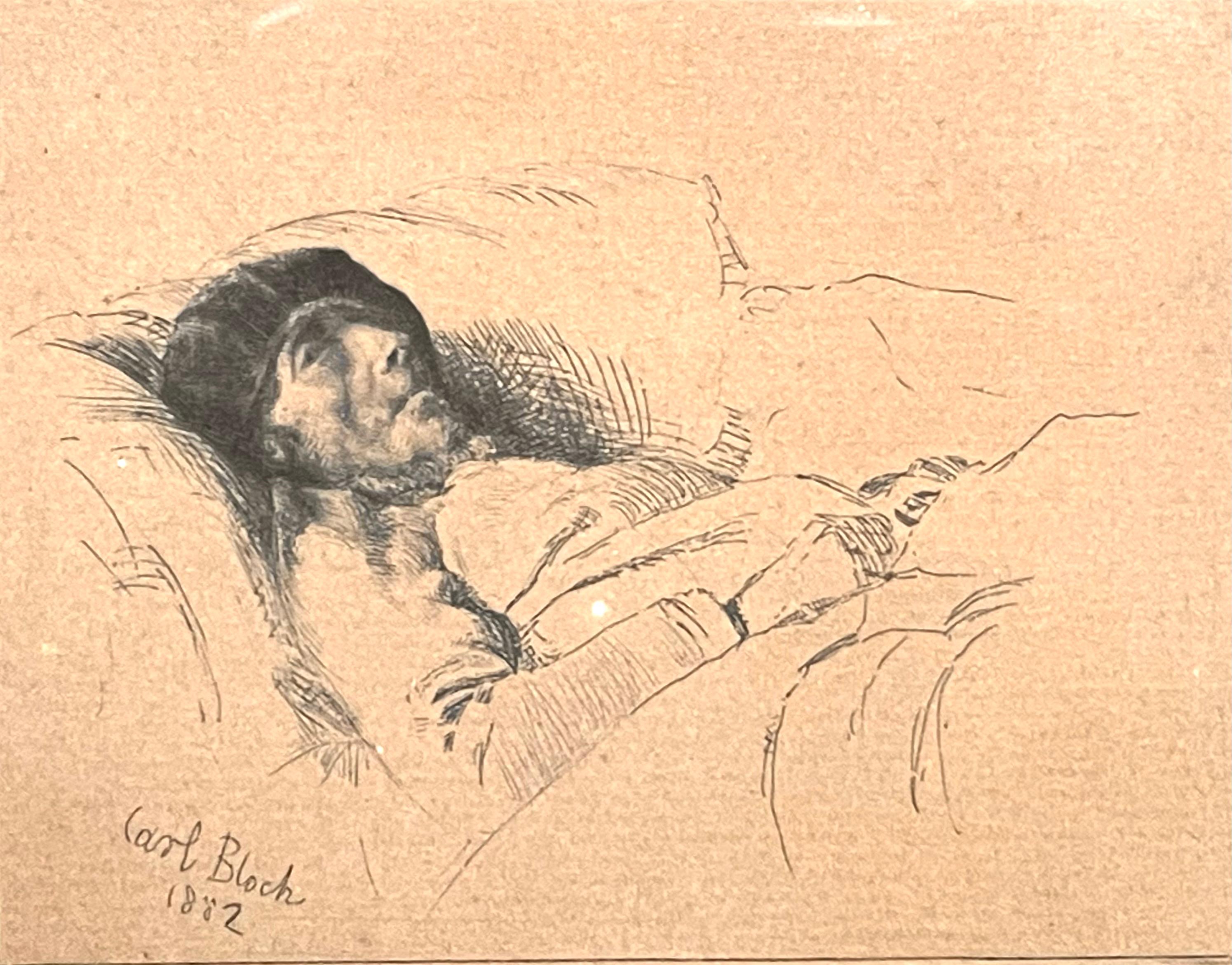 Antique early 20th century impressionist etching from 1882 by Carl Bloch In Good Condition For Sale In Ebberup, DK