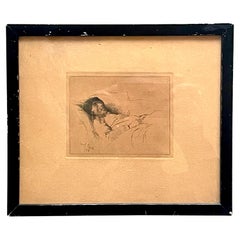 Antique early 20th century impressionist etching from 1882 by Carl Bloch