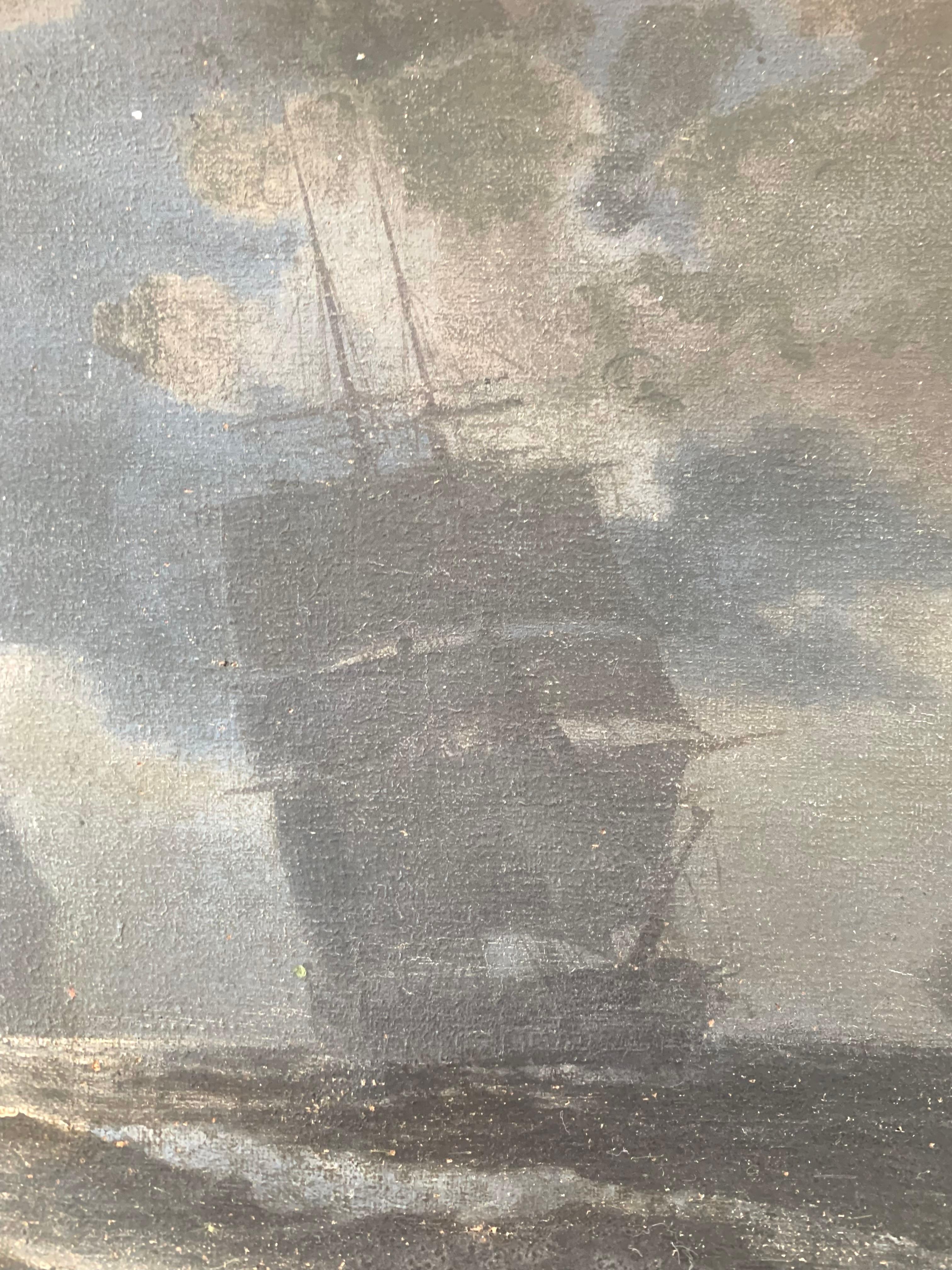 Antikes impressionistisches Gemälde eines Schiffes im Mondlicht aus dem frühen 20. Jahrhundert (Dänisch) im Angebot