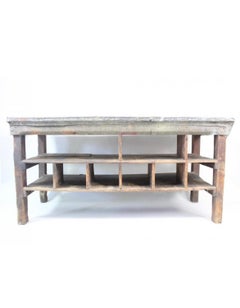 Antique Early 20th Century Industrial Zinc and Hardwood Workshop Center Table