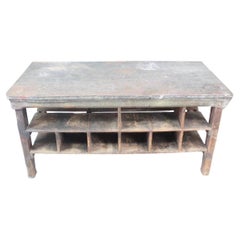 Antique Early 20th Century Industrial Zinc and Hardwood Workshop Center Table 