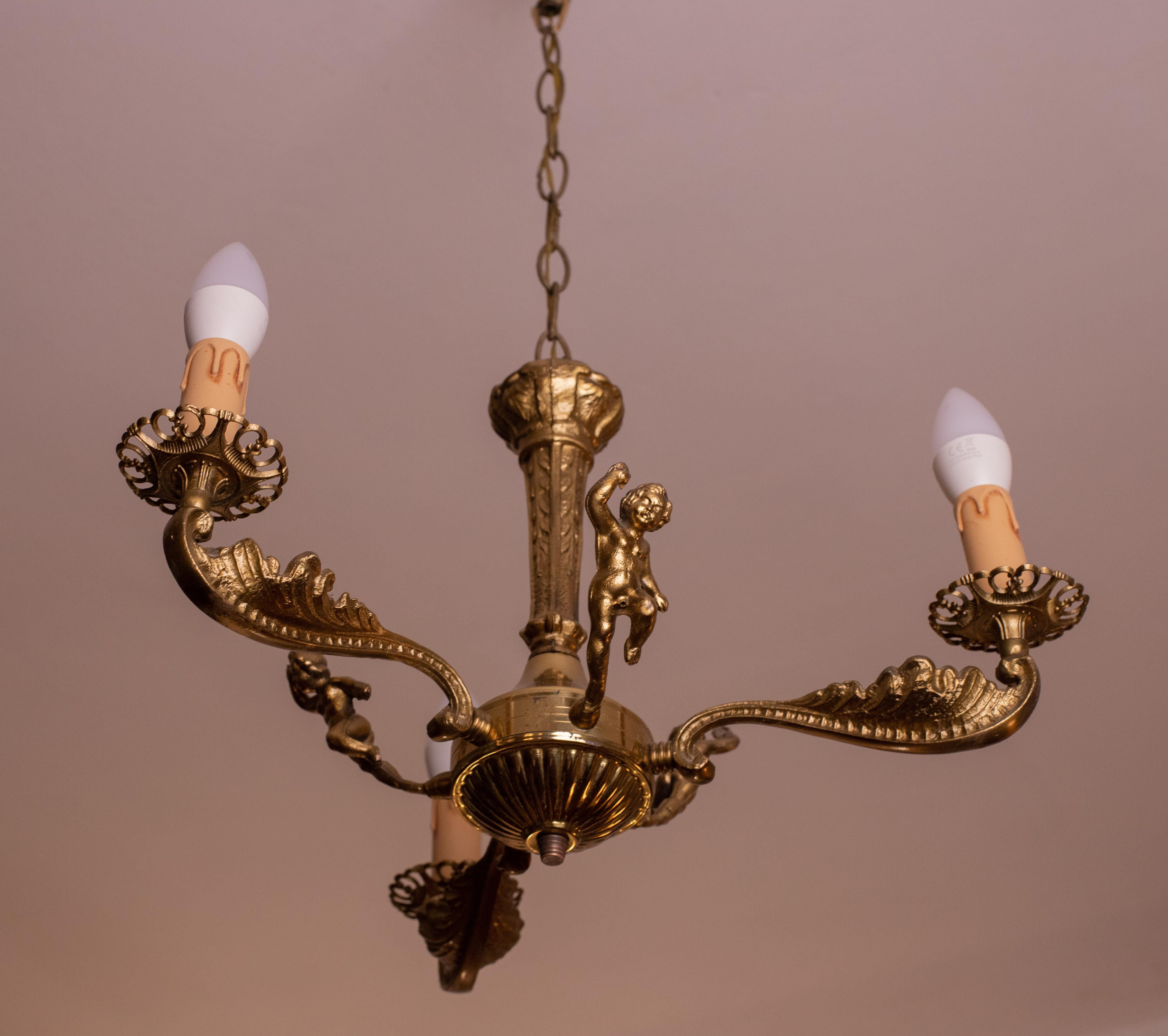 Antique Early 20th Century Italian Brass Chandelier with Kids For Sale 8