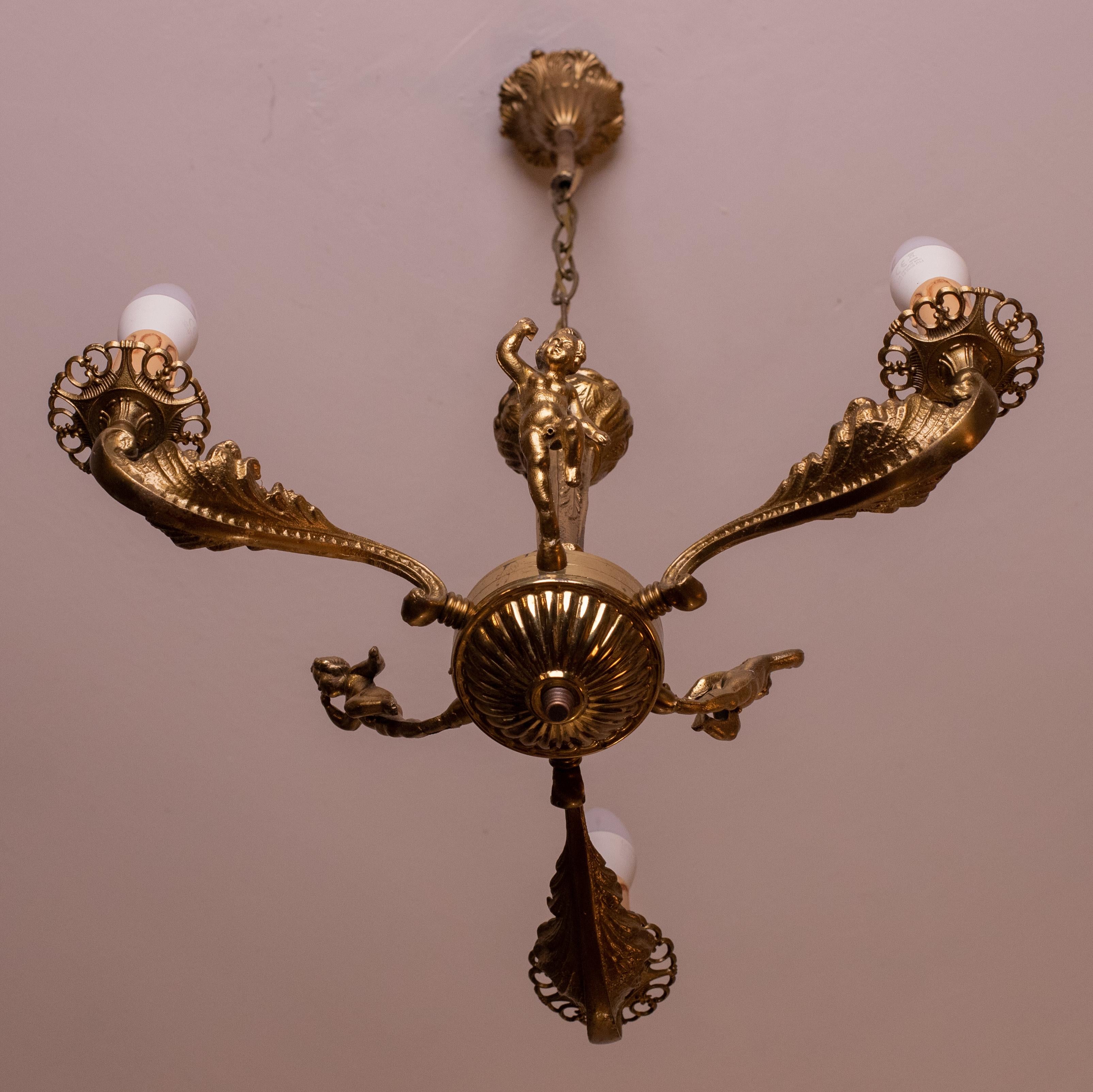 Antique Early 20th Century Italian Brass Chandelier with Kids For Sale 3