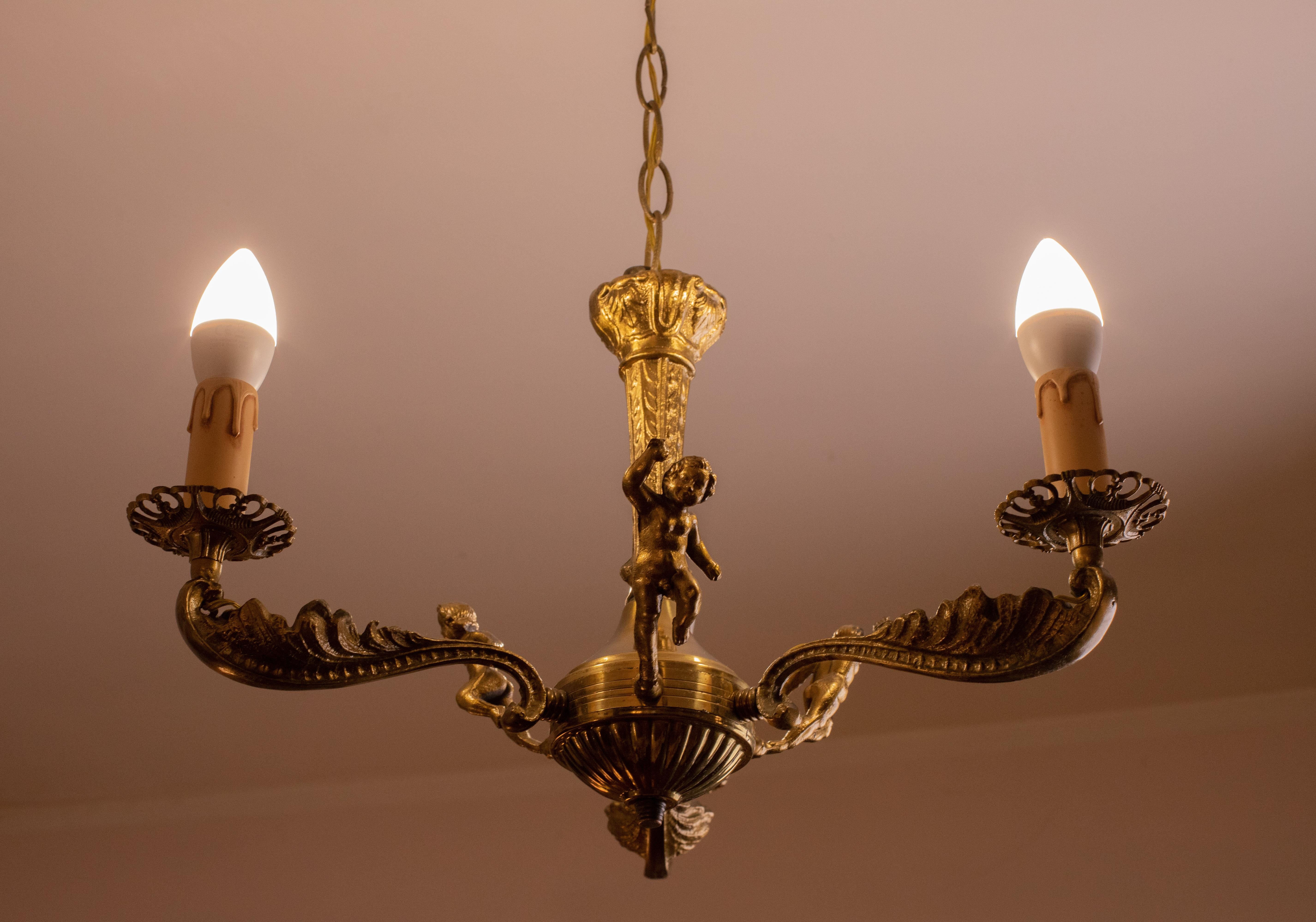 Antique Early 20th Century Italian Brass Chandelier with Kids For Sale 4