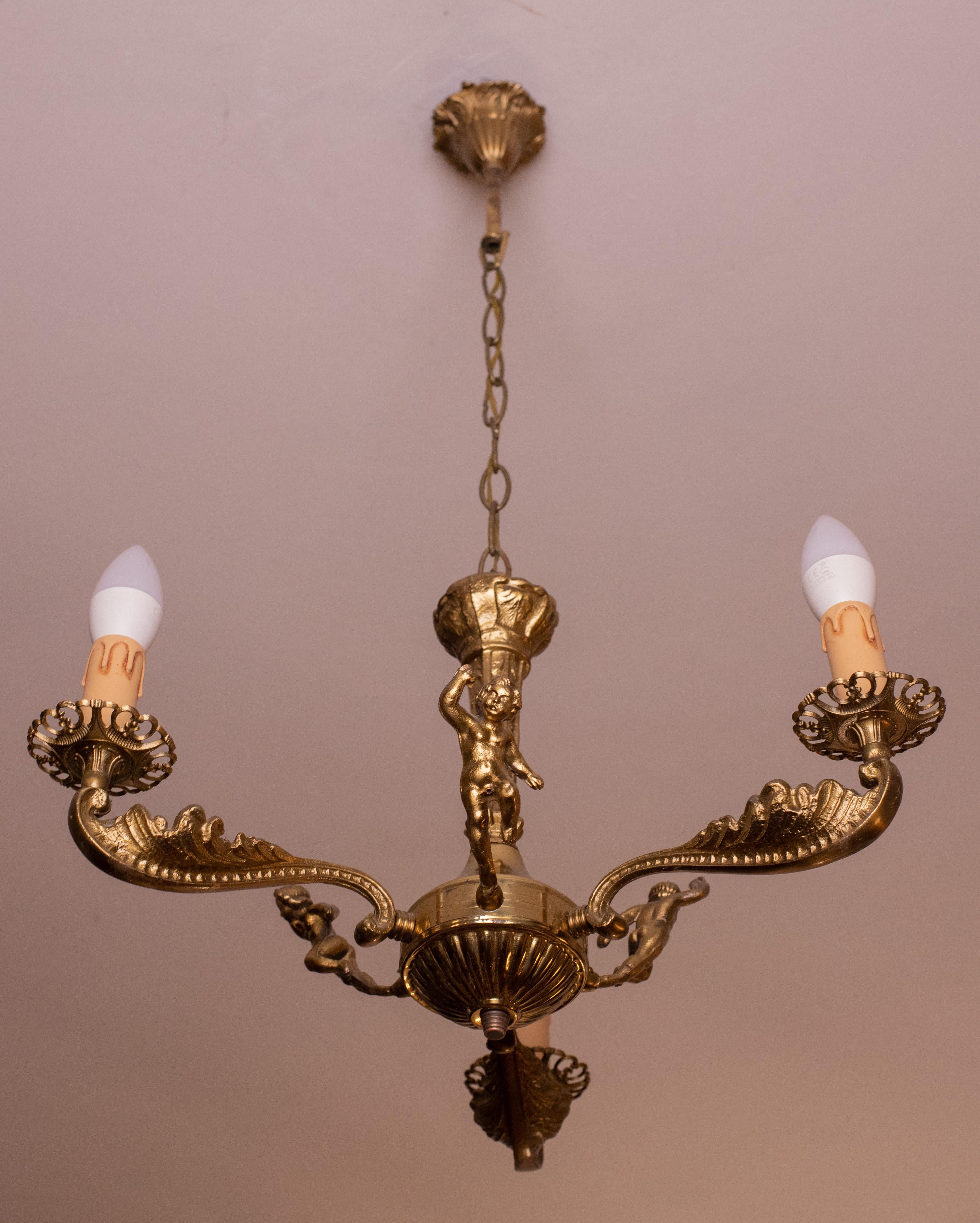 Antique Early 20th Century Italian Brass Chandelier with Kids For Sale 5