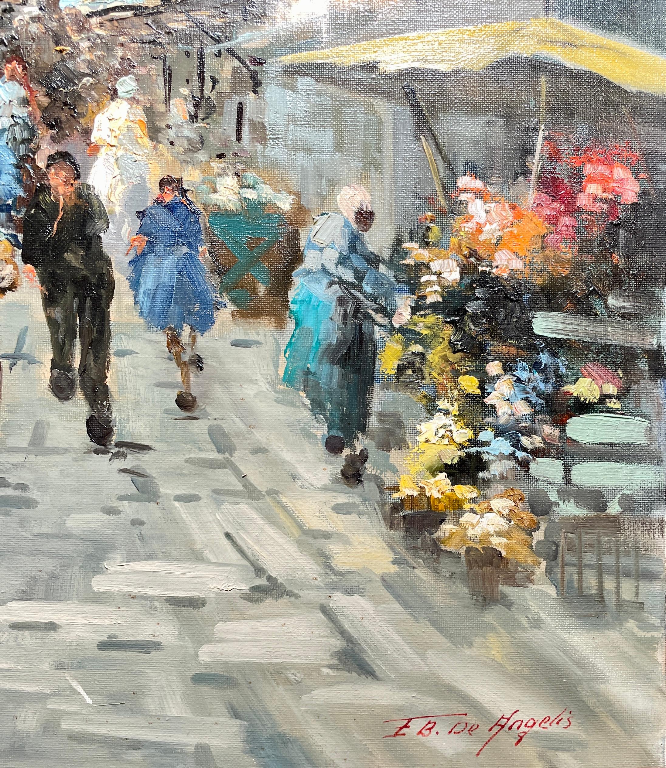 Antique Early 20th Century Italian Oil on Canvas Street Scene Signed De Angelis 2