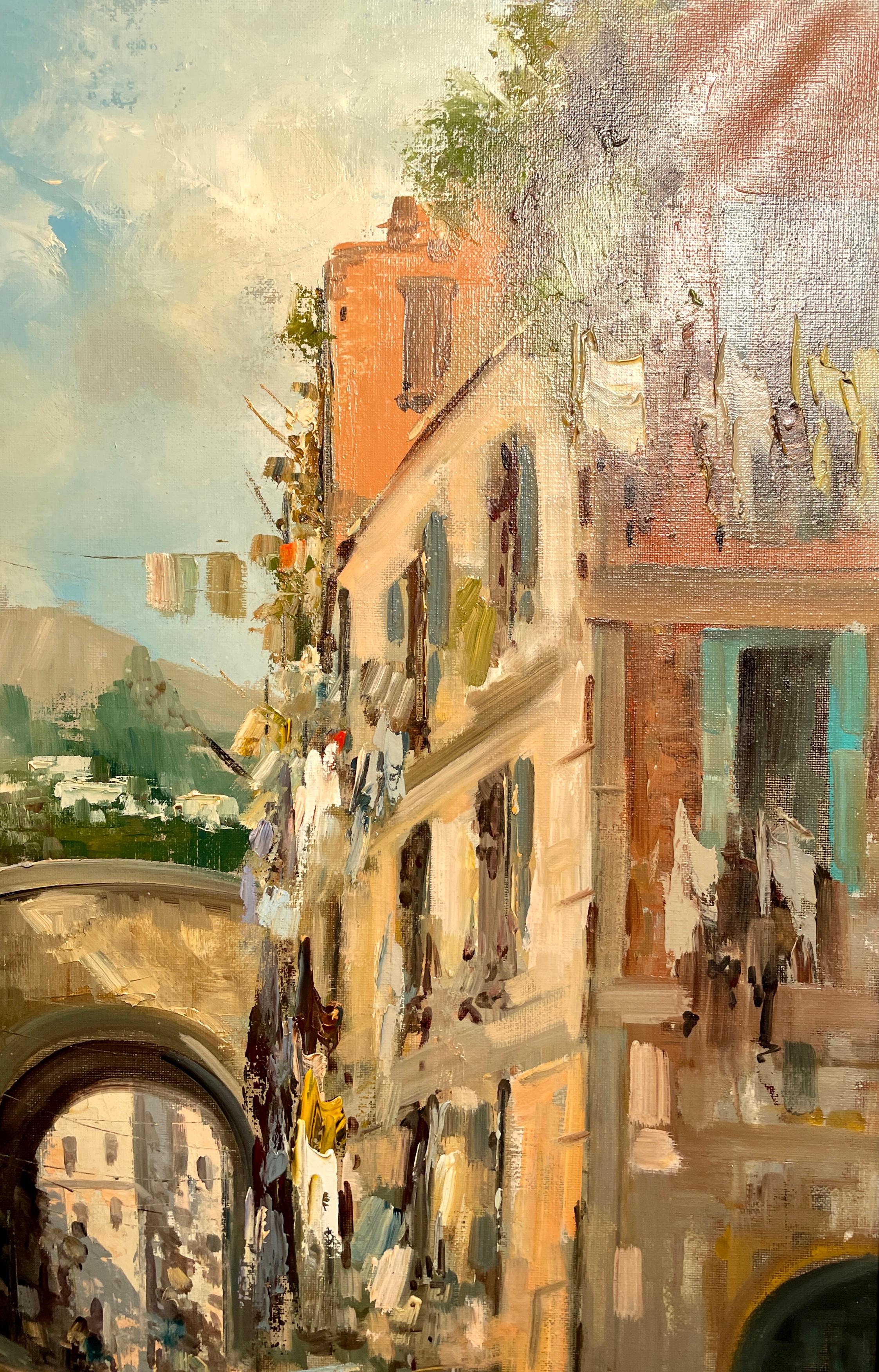 Antique Early 20th Century Italian Oil on Canvas Street Scene Signed De Angelis 3