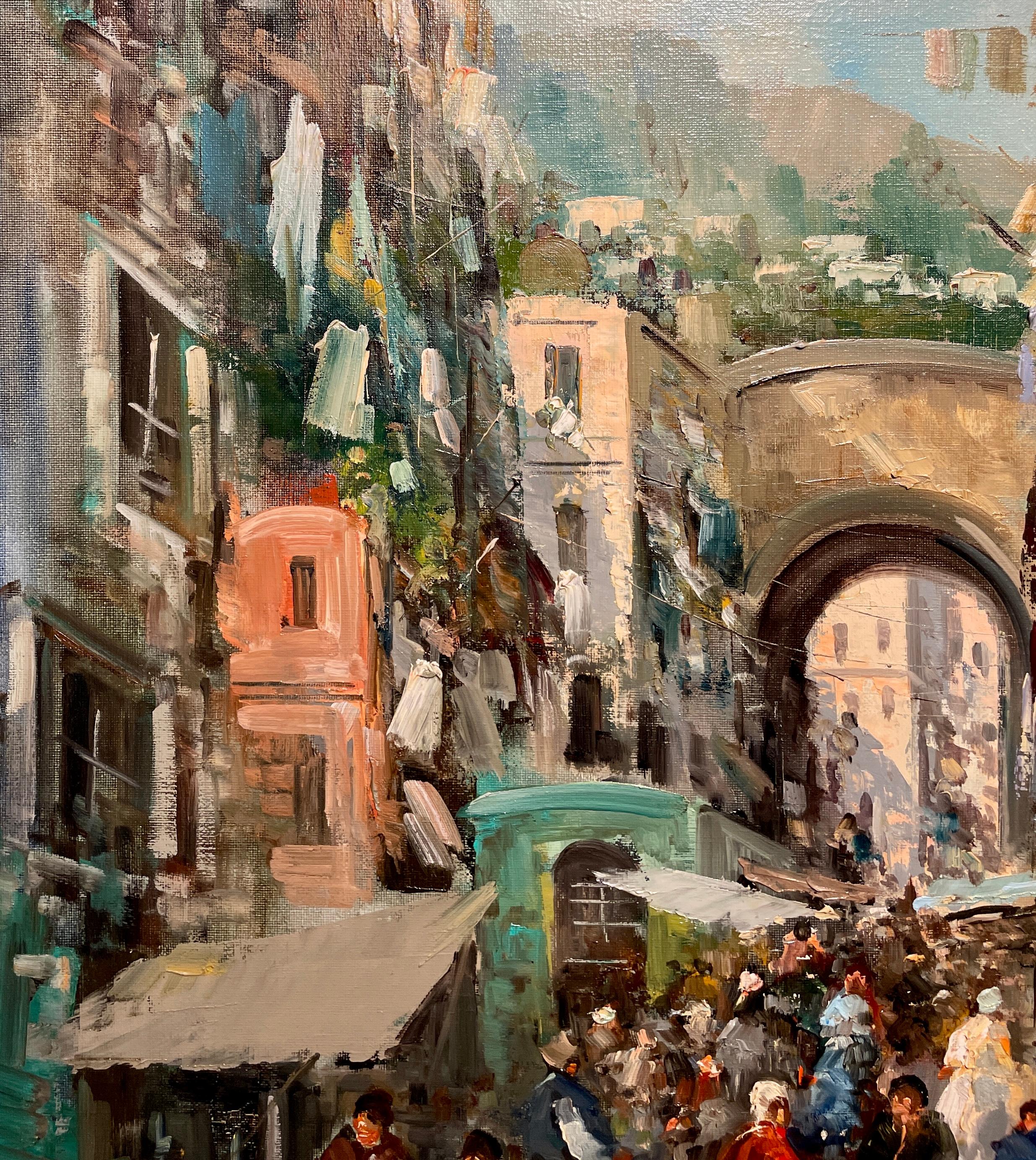 Antique Early 20th Century Italian Oil on Canvas Street Scene Signed De Angelis 4
